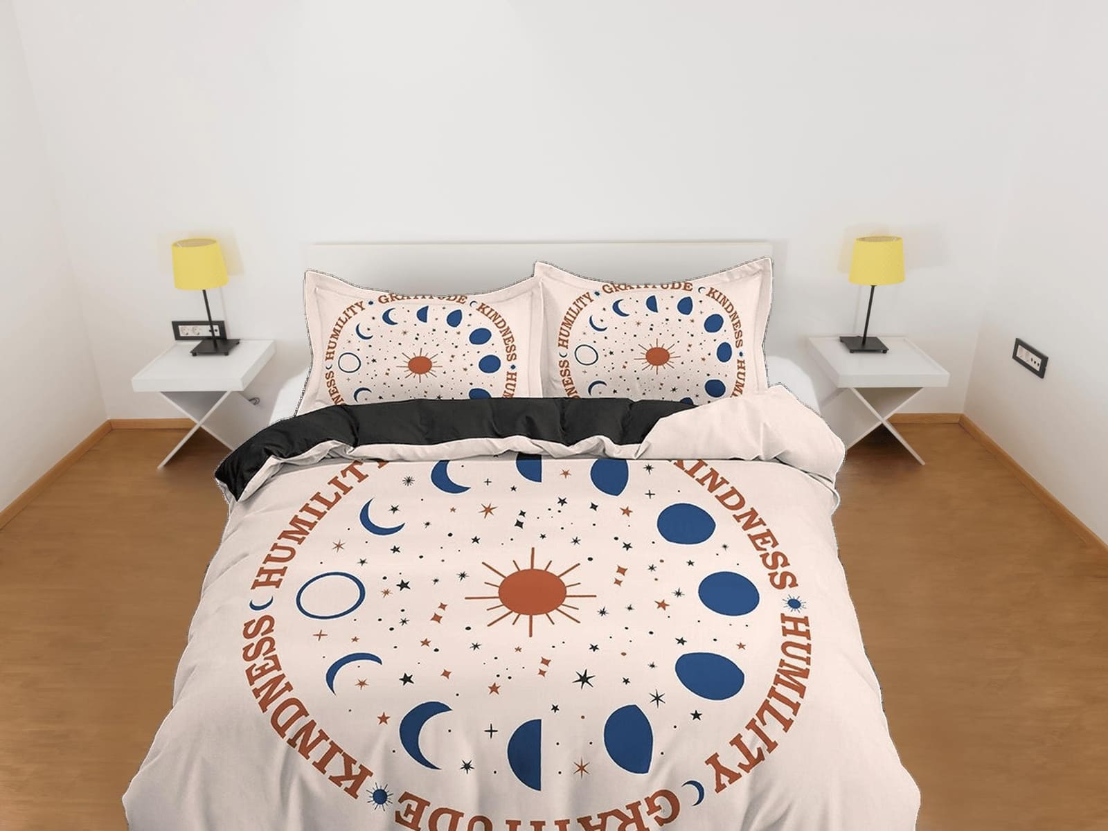 Celestial Boho Bedding with Moon Phases, Beige Duvet Cover Set, Witchy Dorm Bedding, Aesthetic Duvet Cover King Queen Full…