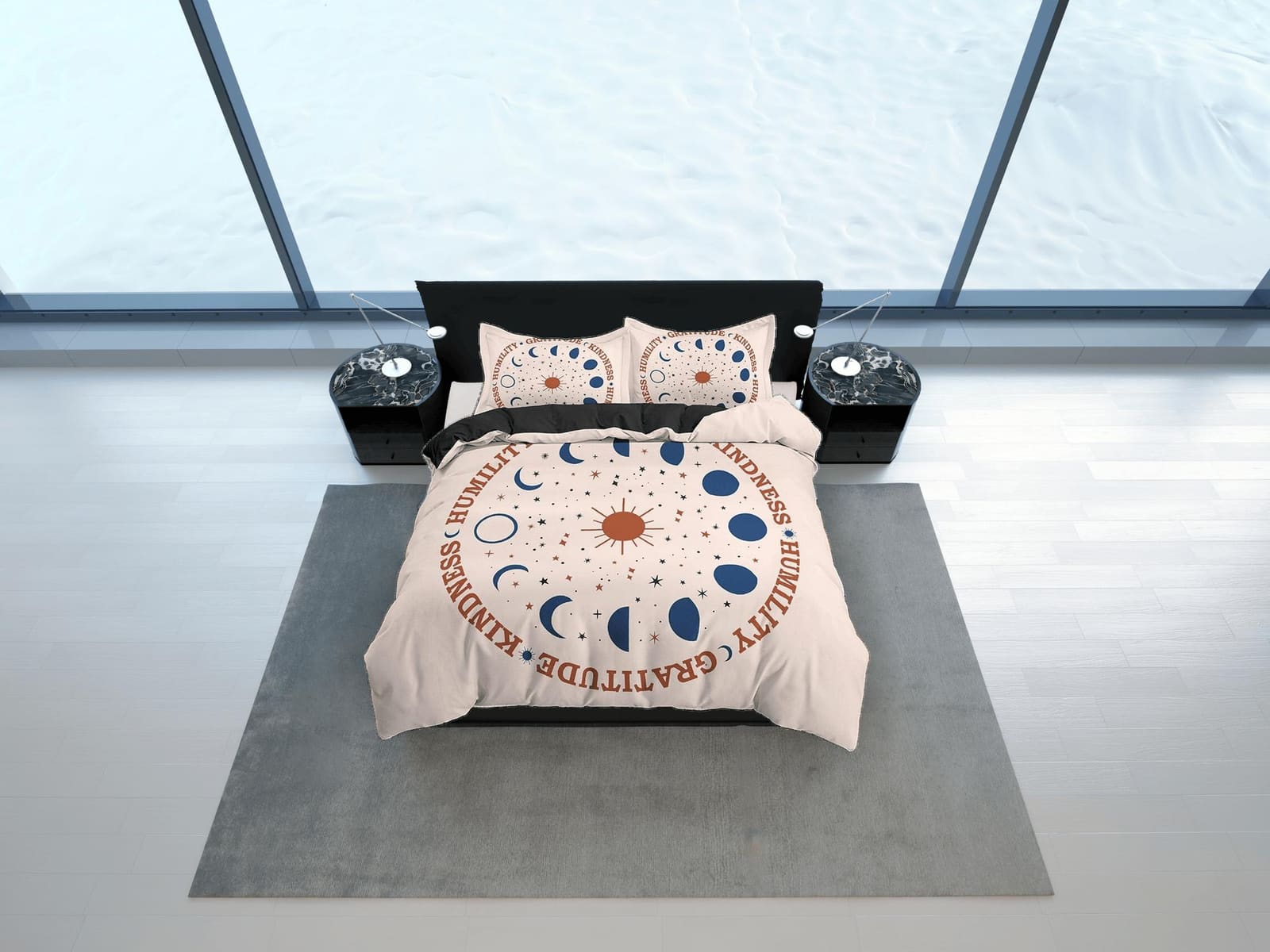 Celestial Boho Bedding with Moon Phases, Beige Duvet Cover Set, Witchy Dorm Bedding, Aesthetic Duvet Cover King Queen Full…