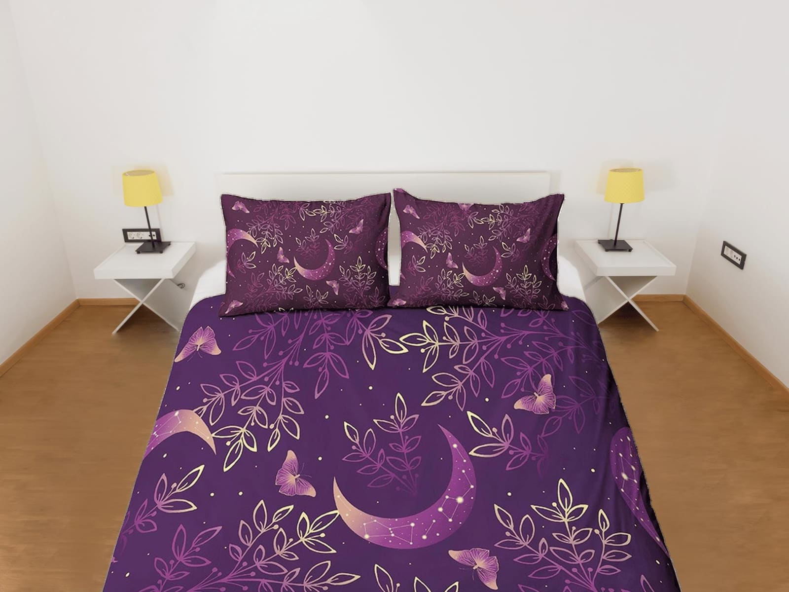 Celestial moon bedding purple, witchy decor dorm bedding, aesthetic duvet cover, boho bedding set full king queen, astrolo…