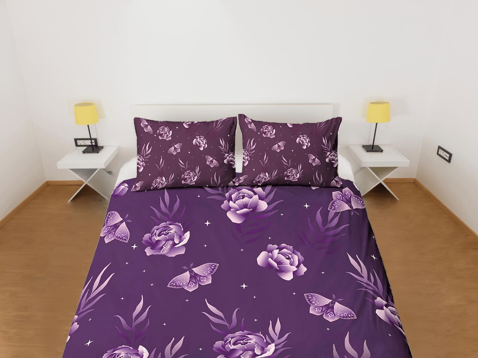 Celestial purple bedding luna moth, witchy decor dorm bedding, aesthetic duvet, boho bedding set full king queen, astrolog…