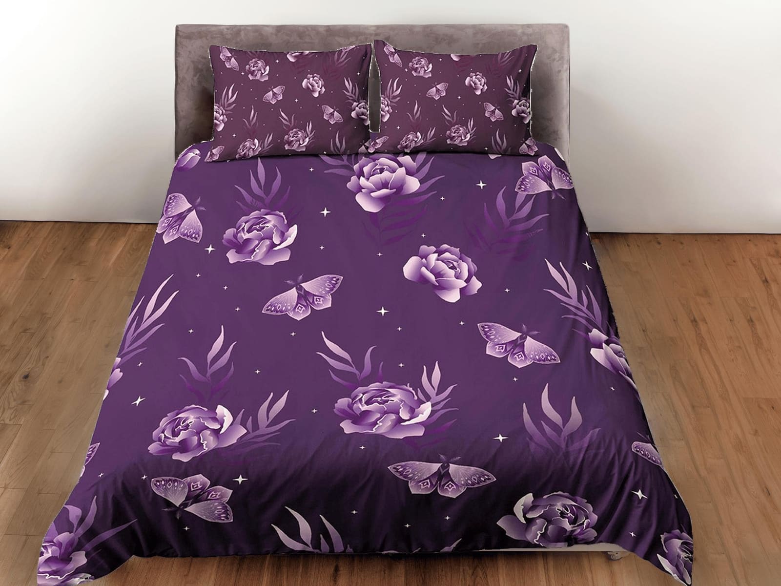 Celestial purple bedding luna moth, witchy decor dorm bedding, aesthetic duvet, boho bedding set full king queen, astrolog…