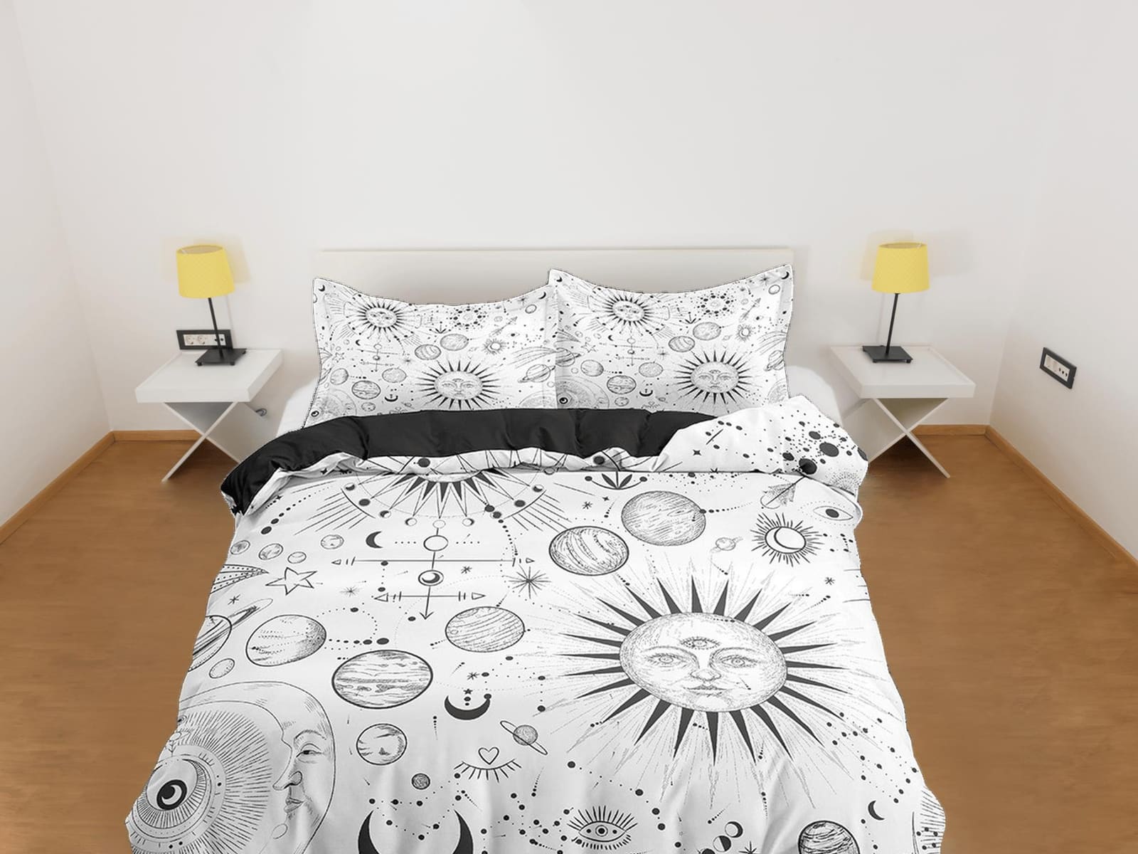 Celestial sun and moon bedding, witchy decor dorm bedding, aesthetic duvet, boho bedding set full king queen, astrology gi…