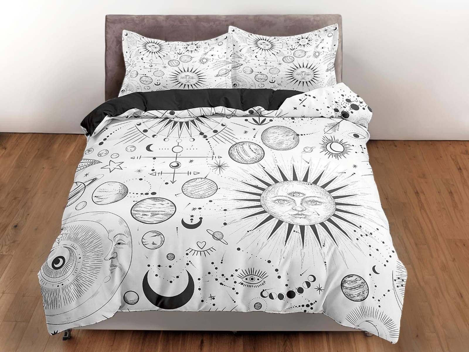 Celestial sun and moon bedding, witchy decor dorm bedding, aesthetic duvet, boho bedding set full king queen, astrology gi…