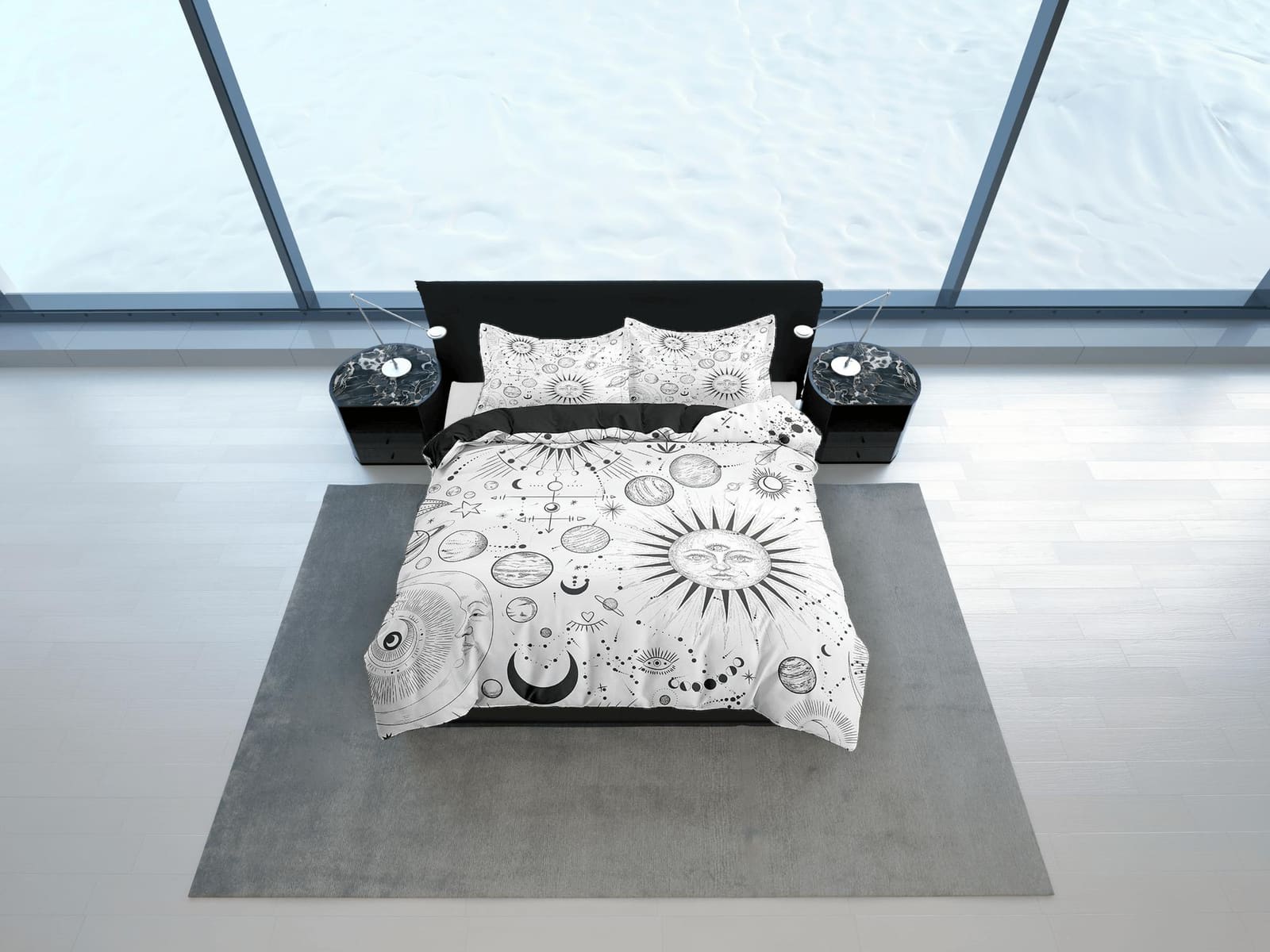 Celestial sun and moon bedding, witchy decor dorm bedding, aesthetic duvet, boho bedding set full king queen, astrology gi…