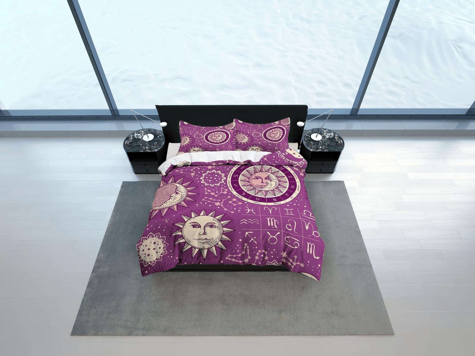 Celestial violet bedding, witchy decor dorm bedding, aesthetic duvet, boho bedding set full king queen, astrology gift, go…