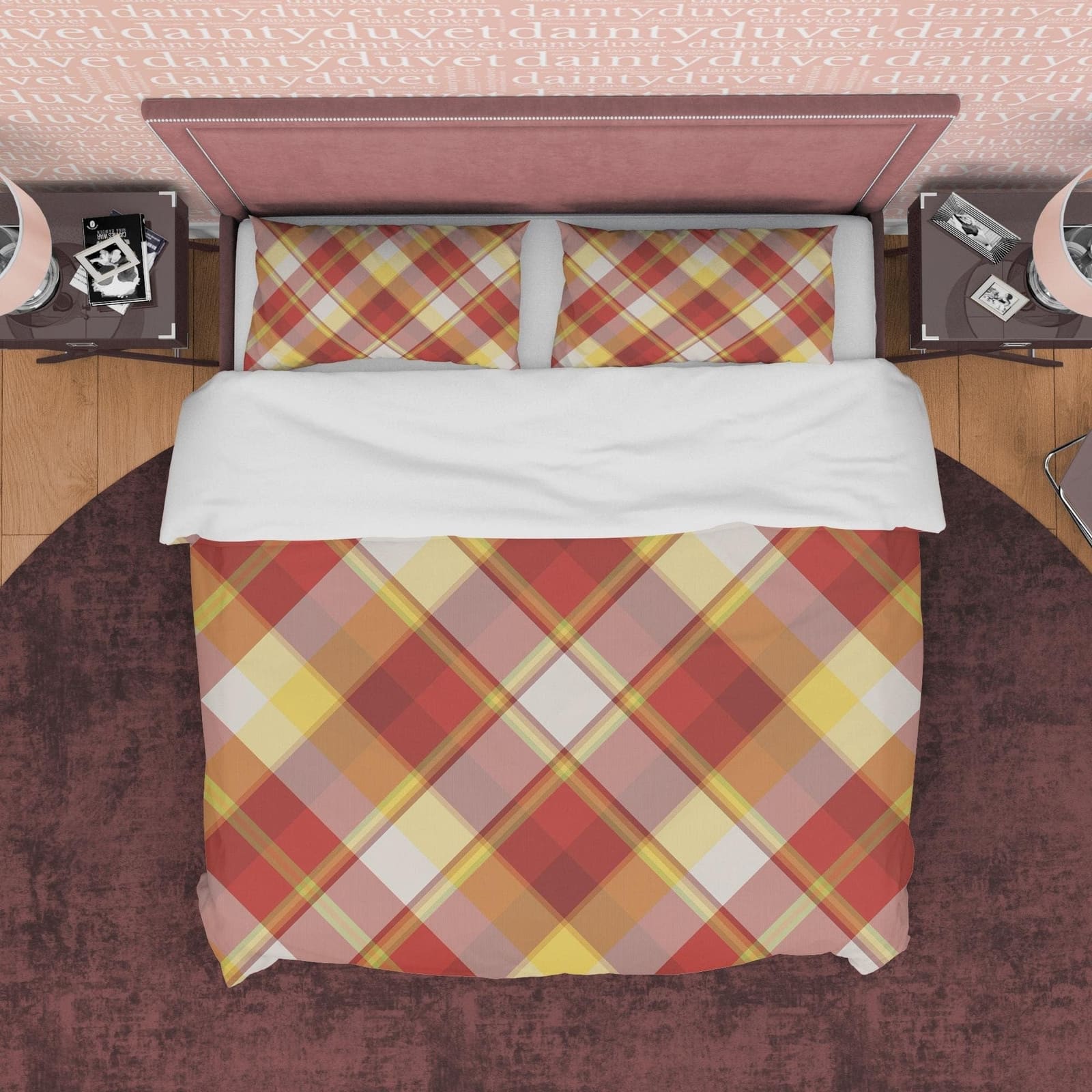 Checkered Duvet Cover Red Yellow Plaid Bedspread, Rustic Bedroom Set Modern Farmhouse Bedding , Tartan Quilt Cover, Nude C…