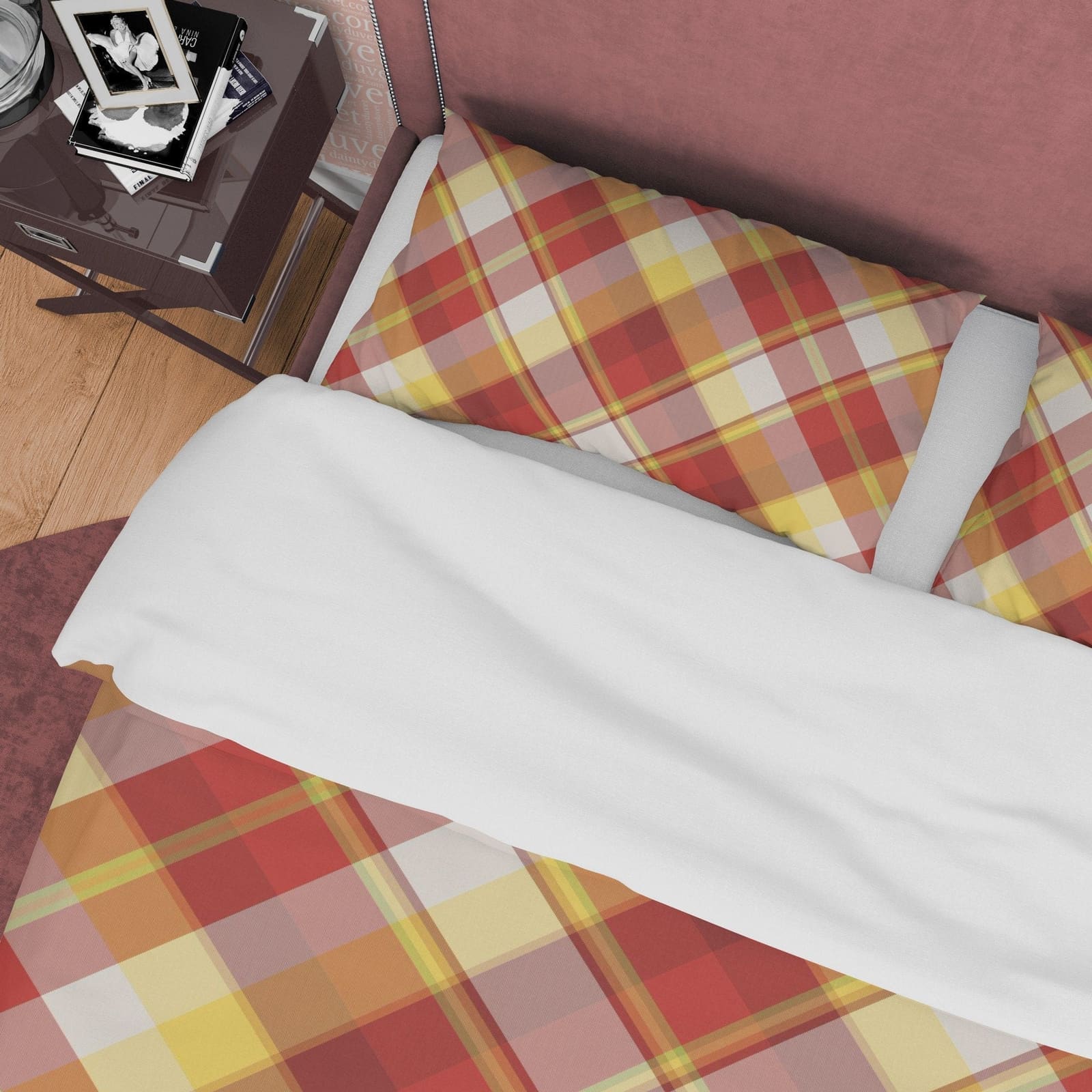 Checkered Duvet Cover Red Yellow Plaid Bedspread, Rustic Bedroom Set Modern Farmhouse Bedding , Tartan Quilt Cover, Nude C…