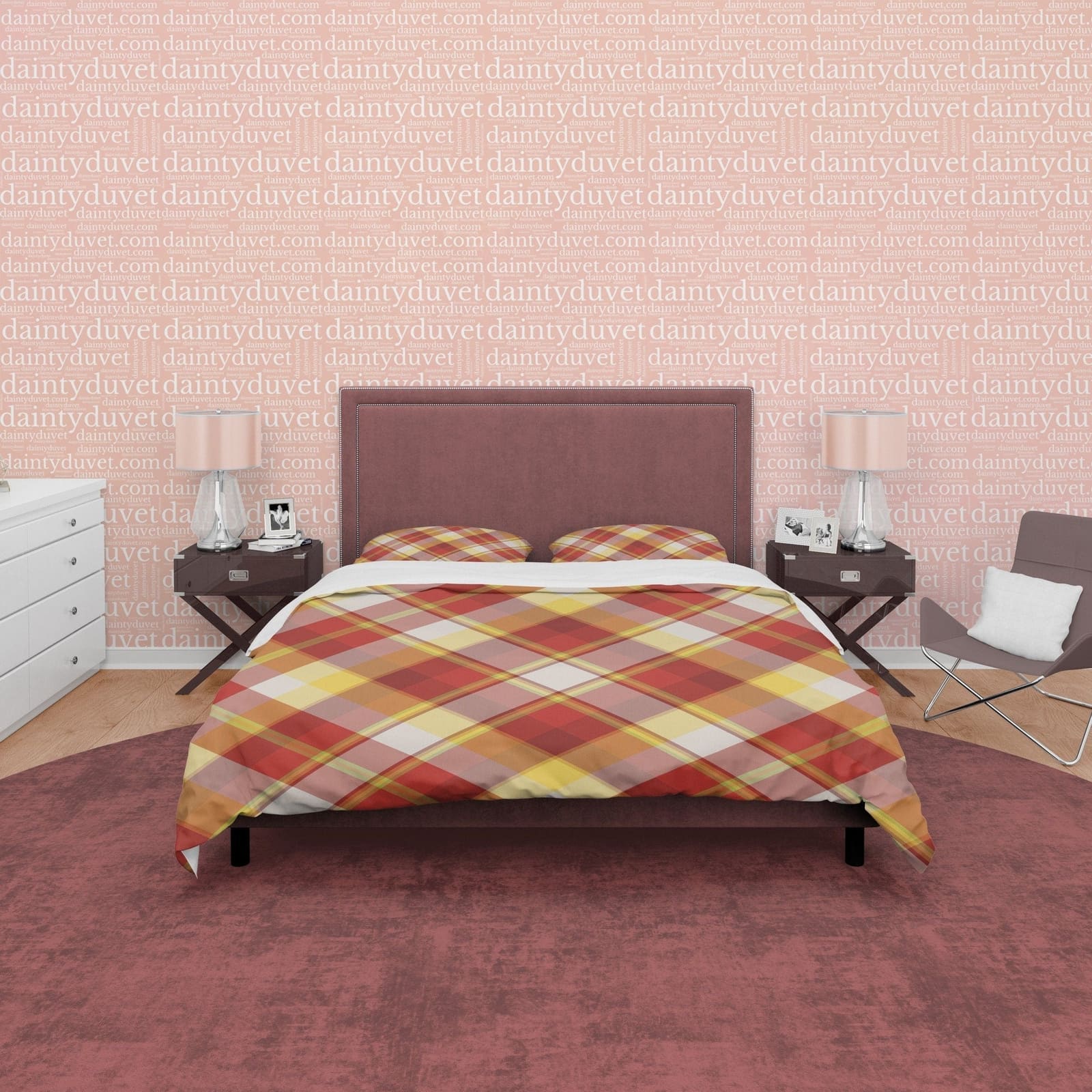 Checkered Duvet Cover Red Yellow Plaid Bedspread, Rustic Bedroom Set Modern Farmhouse Bedding , Tartan Quilt Cover, Nude C…