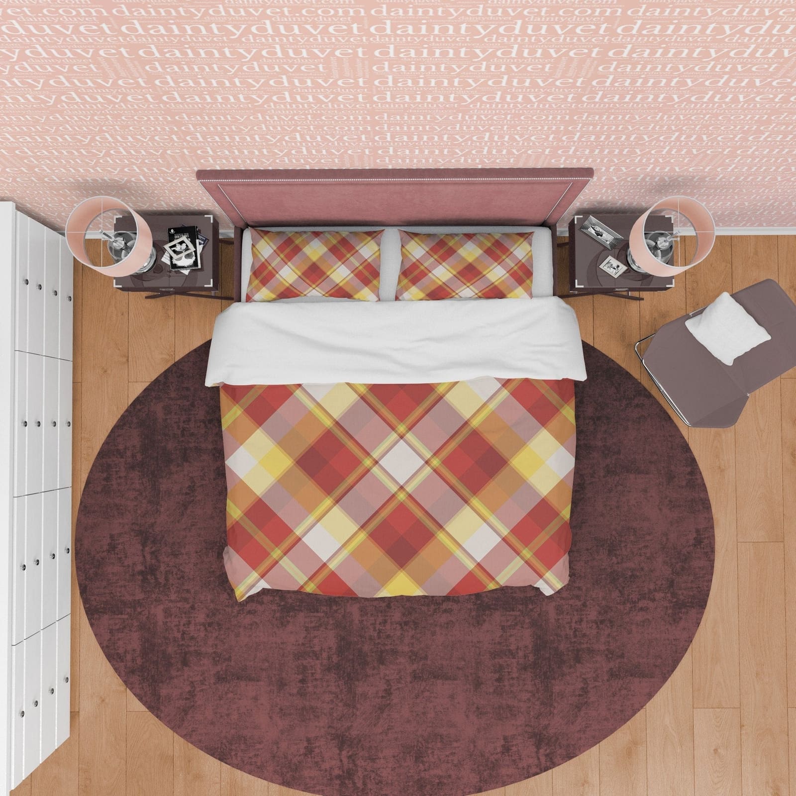 Checkered Duvet Cover Red Yellow Plaid Bedspread, Rustic Bedroom Set Modern Farmhouse Bedding , Tartan Quilt Cover, Nude C…