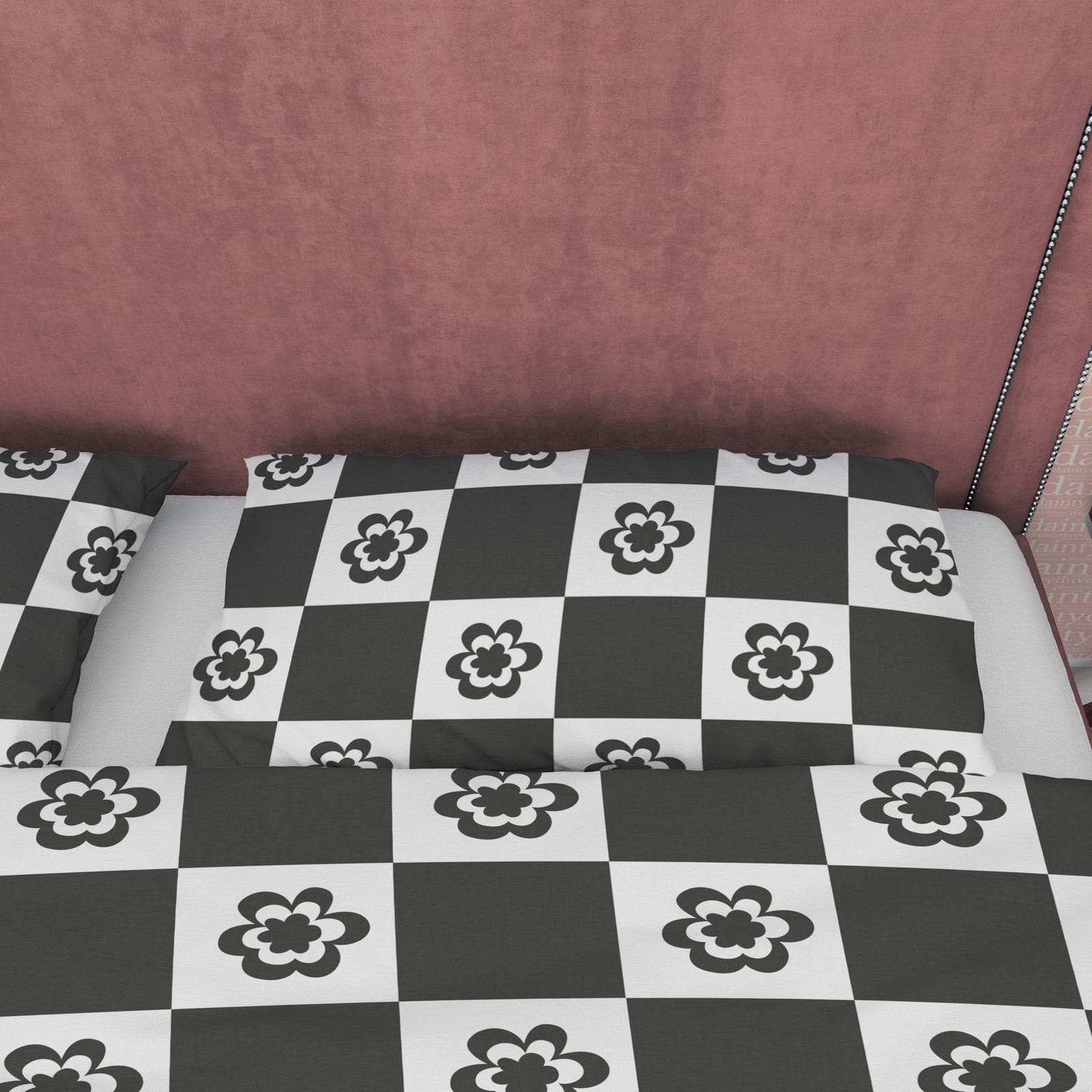 Checkered Floral Blanket Cover Black and White Duvet Cover Set, Retro Printed Bedding Set, 90s Nostalgia Quilt Cover, Groo…