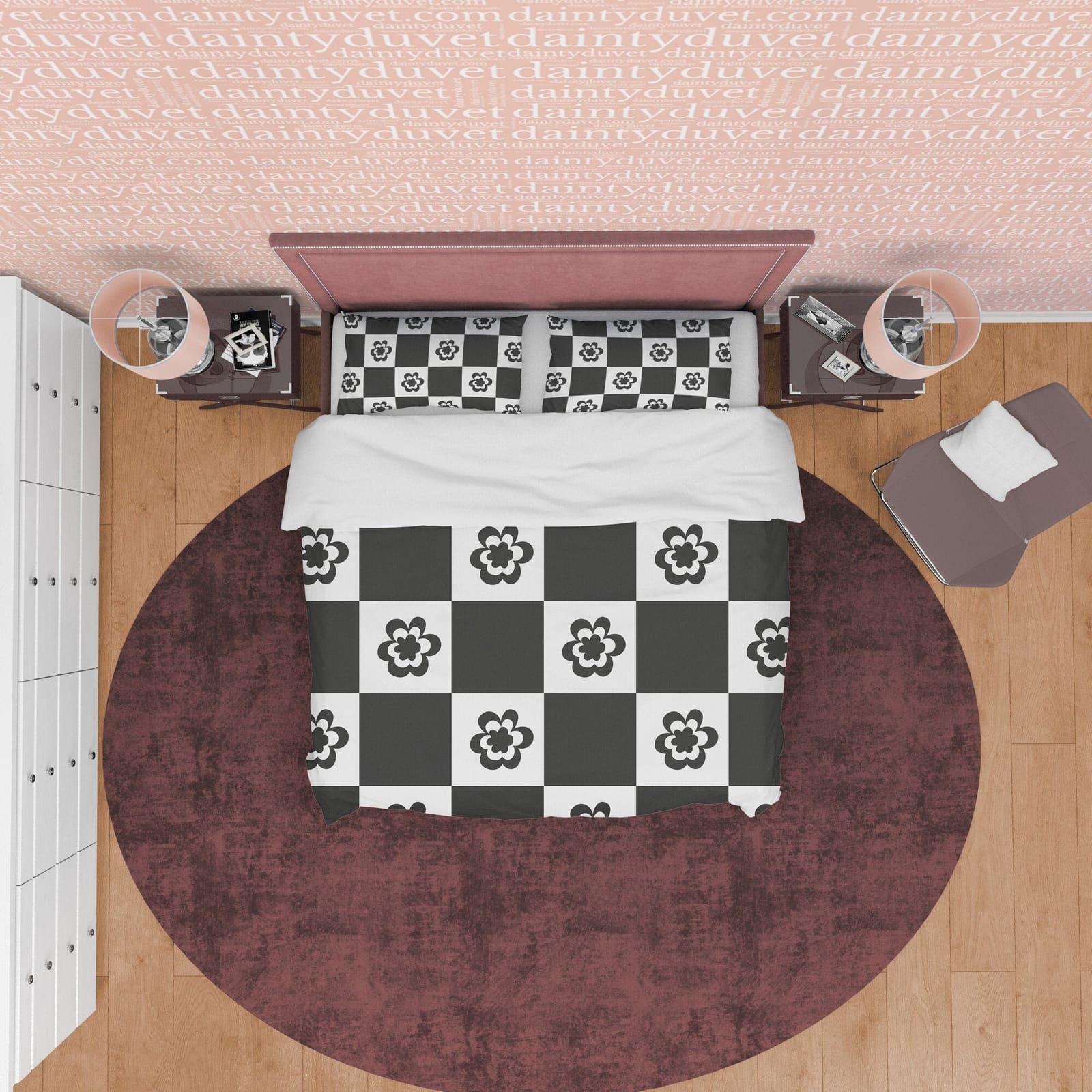 Checkered Floral Blanket Cover Black and White Duvet Cover Set, Retro Printed Bedding Set, 90s Nostalgia Quilt Cover, Groo…