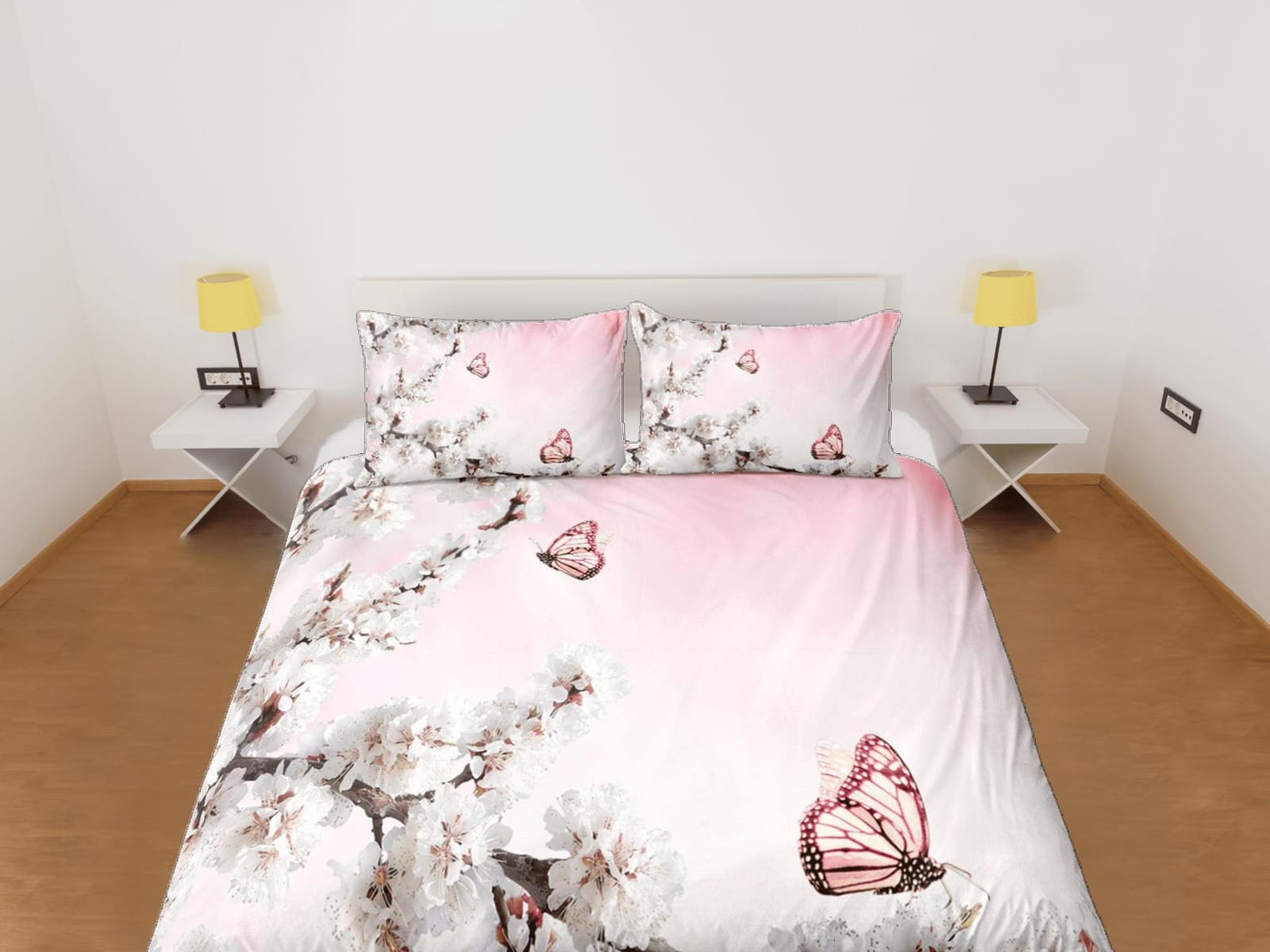 Cherry blossom and butterfly bedding, pink duvet cover, floral printed dorm bedding, aesthetic bedding, maximalist full si…