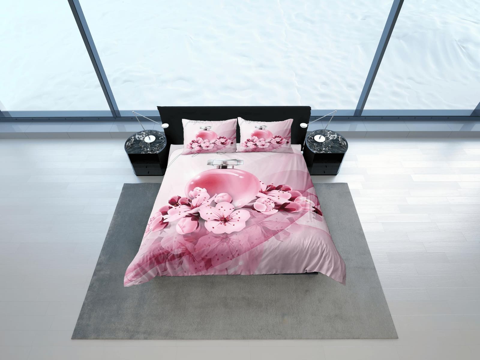 Cherry blossom and perfume bedding floral prints duvet cover queen, king, boho bedding designer bedspread girly full size…