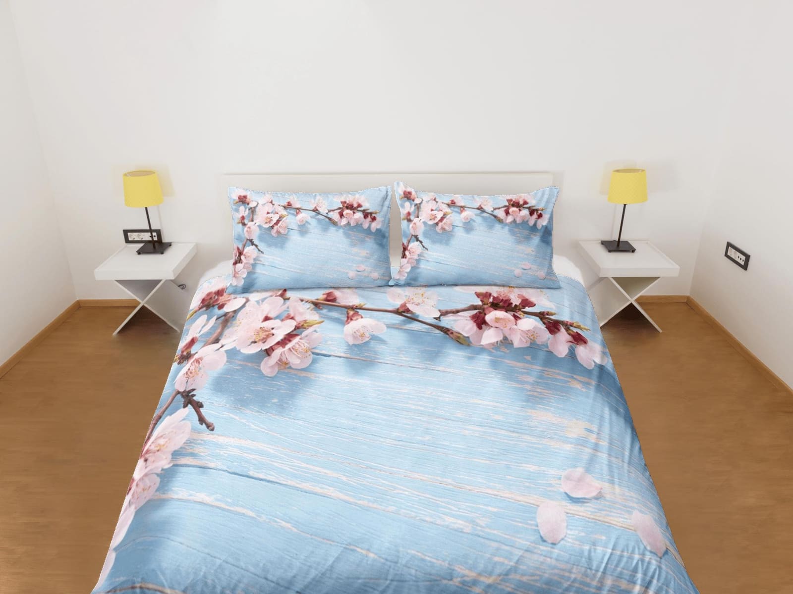 Cherry blossom blue bedding floral prints duvet cover queen, king, boho bedding designer bedspread maximalist full size be…