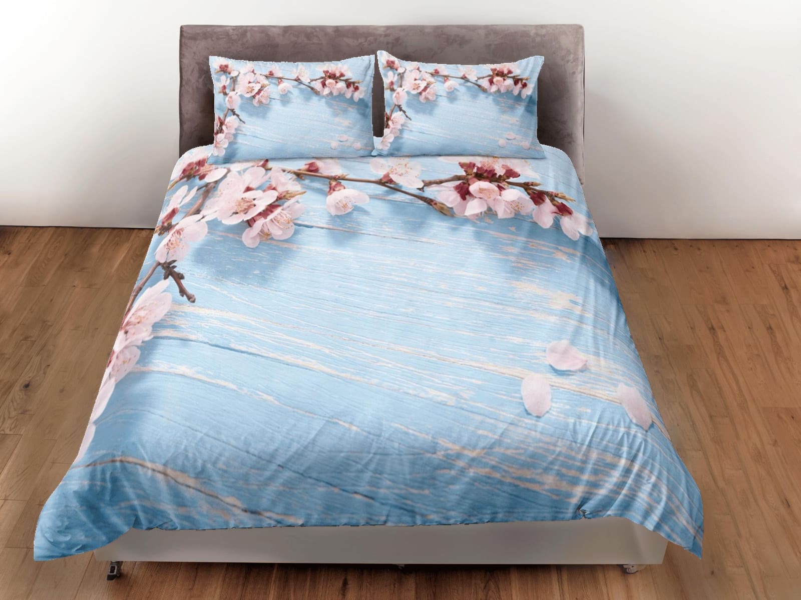 Cherry blossom blue bedding floral prints duvet cover queen, king, boho bedding designer bedspread maximalist full size be…