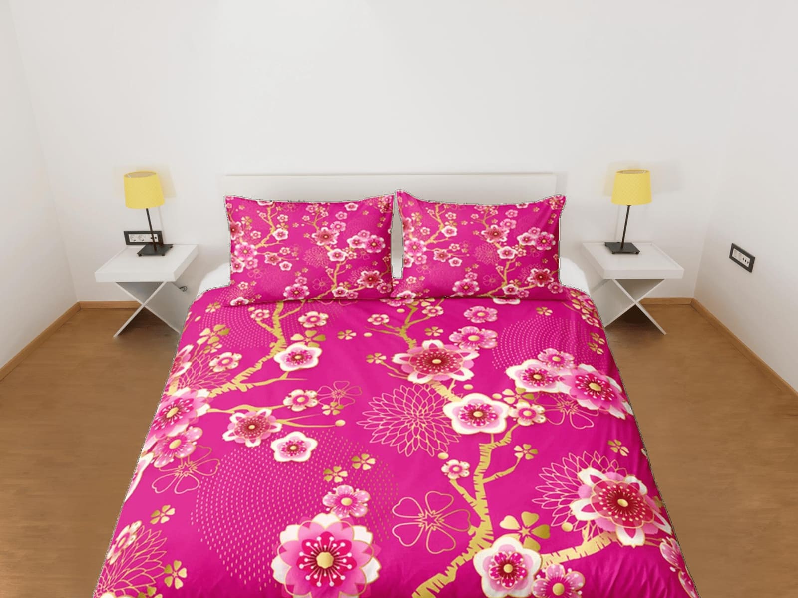 Cherry Blossom Pink Duvet Cover Set, Floral Bedspread Dorm Bedding Set