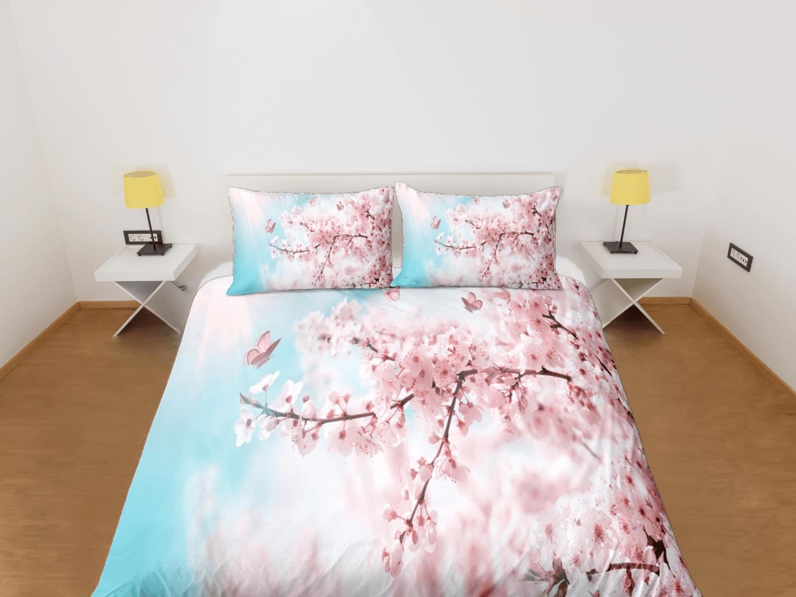 Cherry blossom tree bedding floral prints duvet cover queen, king, boho bedding designer bedspread maximalist full size be…