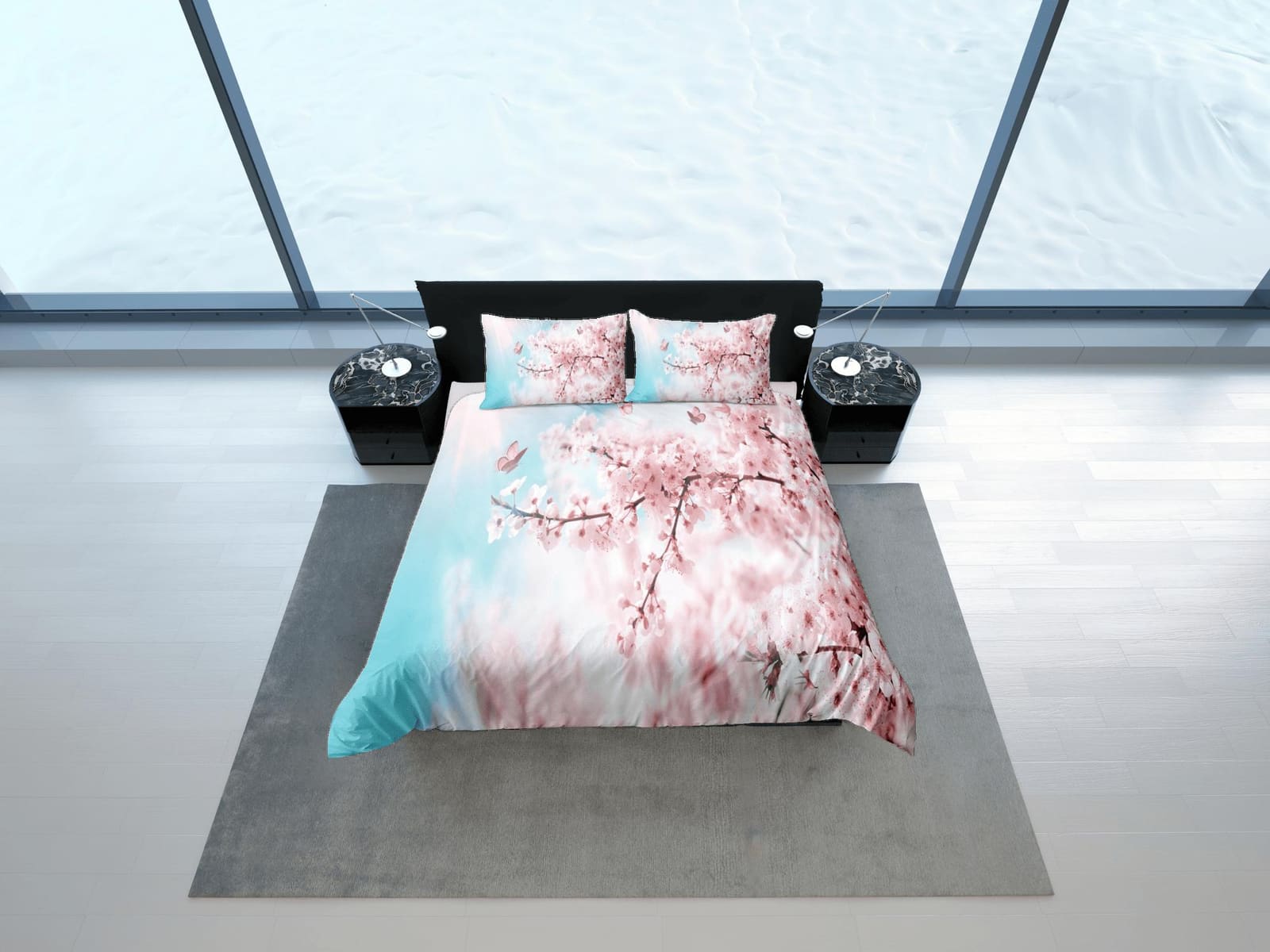 Cherry blossom tree bedding floral prints duvet cover queen, king, boho bedding designer bedspread maximalist full size be…