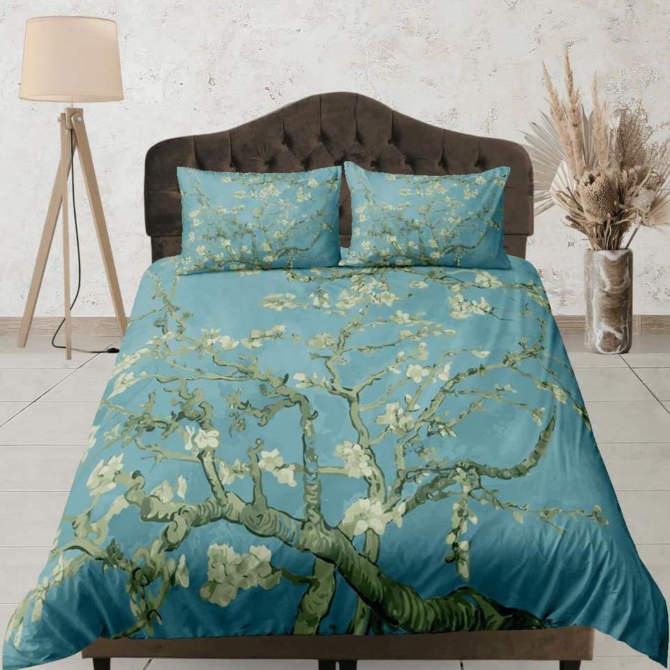 Cherry blossom tree vintage bedding floral prints duvet cover queen, king, boho bedding designer, shabby chic full size be…