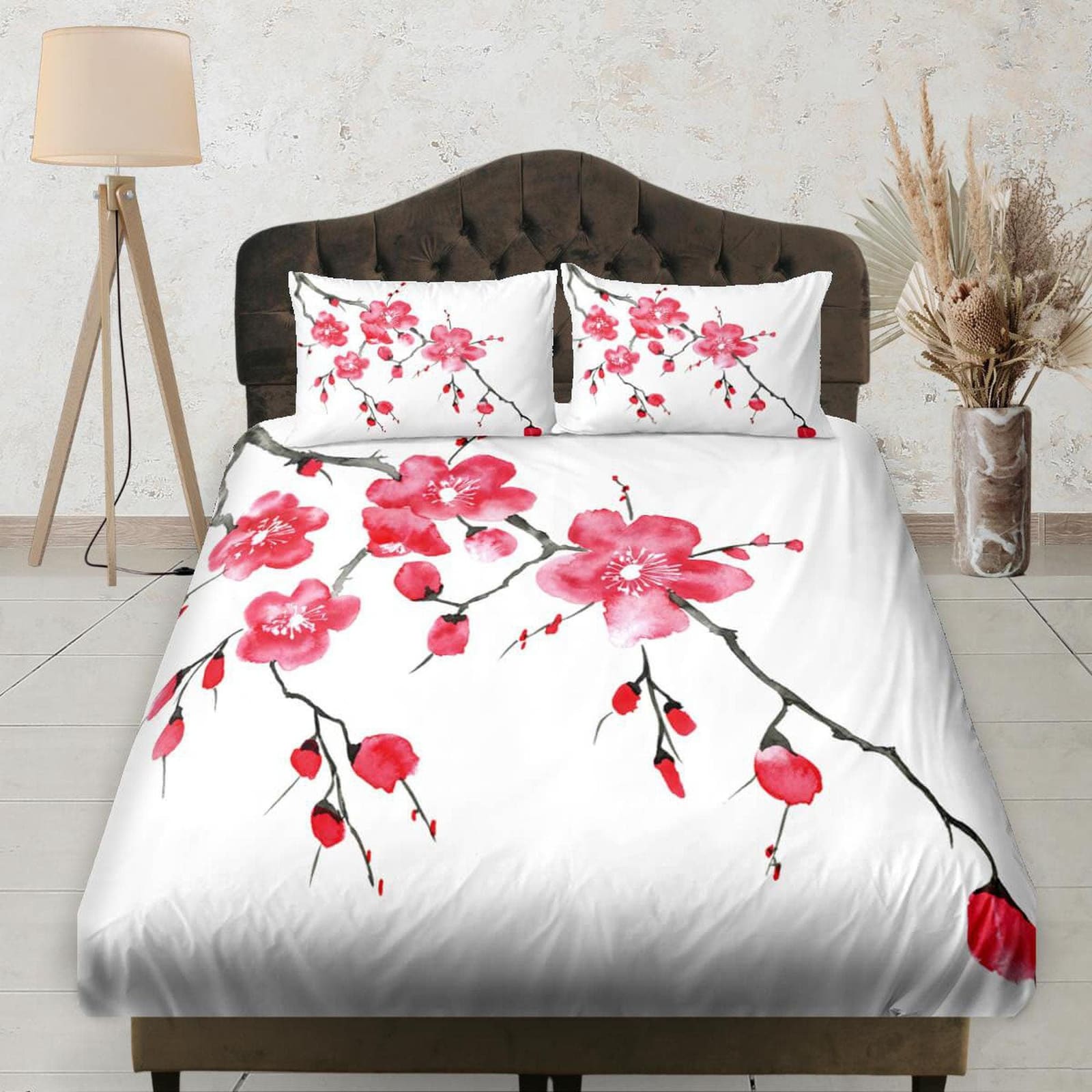 Cherry Blossoms Painting, Floral Bedsheet, Aesthetic Boho Bedding Set Full, Elastic Bedsheet, Dorm Bedding, Crib Sheet, Sh…