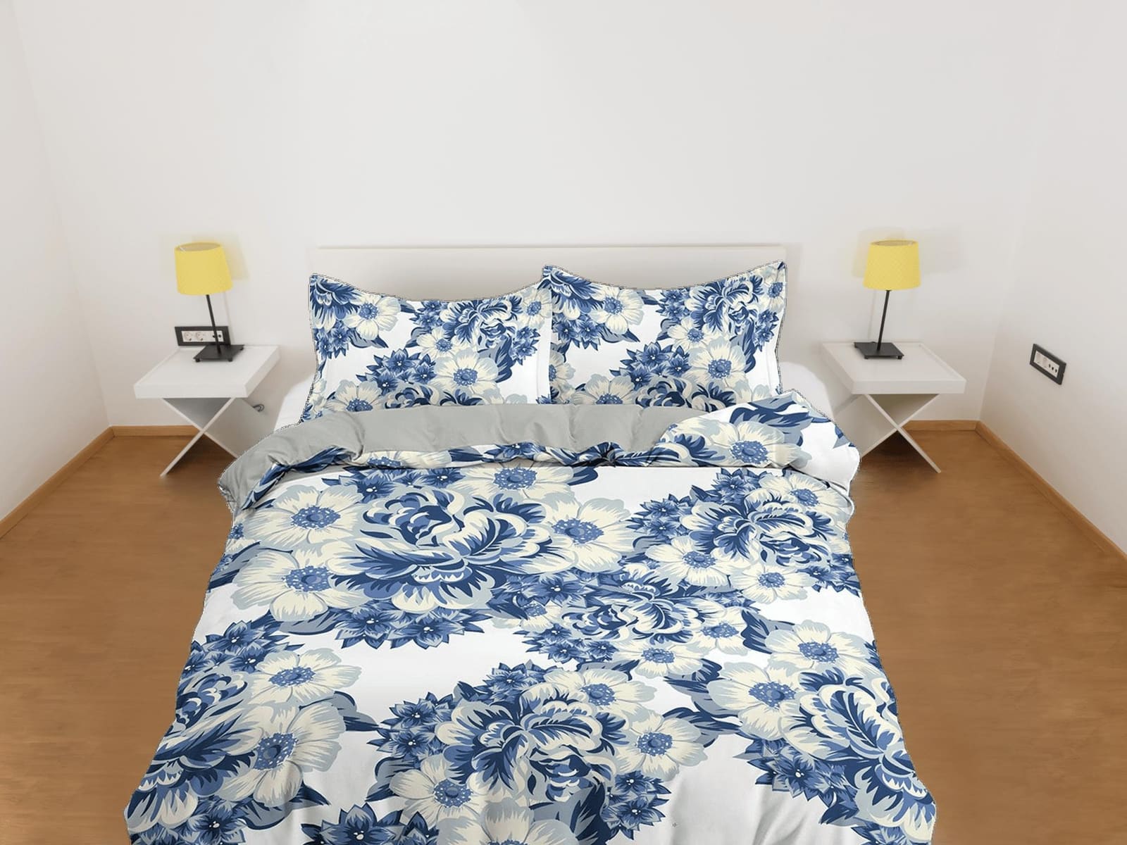 China blue porcelain inspired floral duvet cover queen, king, boho duvet, designer bedding, aesthetic bedding, maximalist…