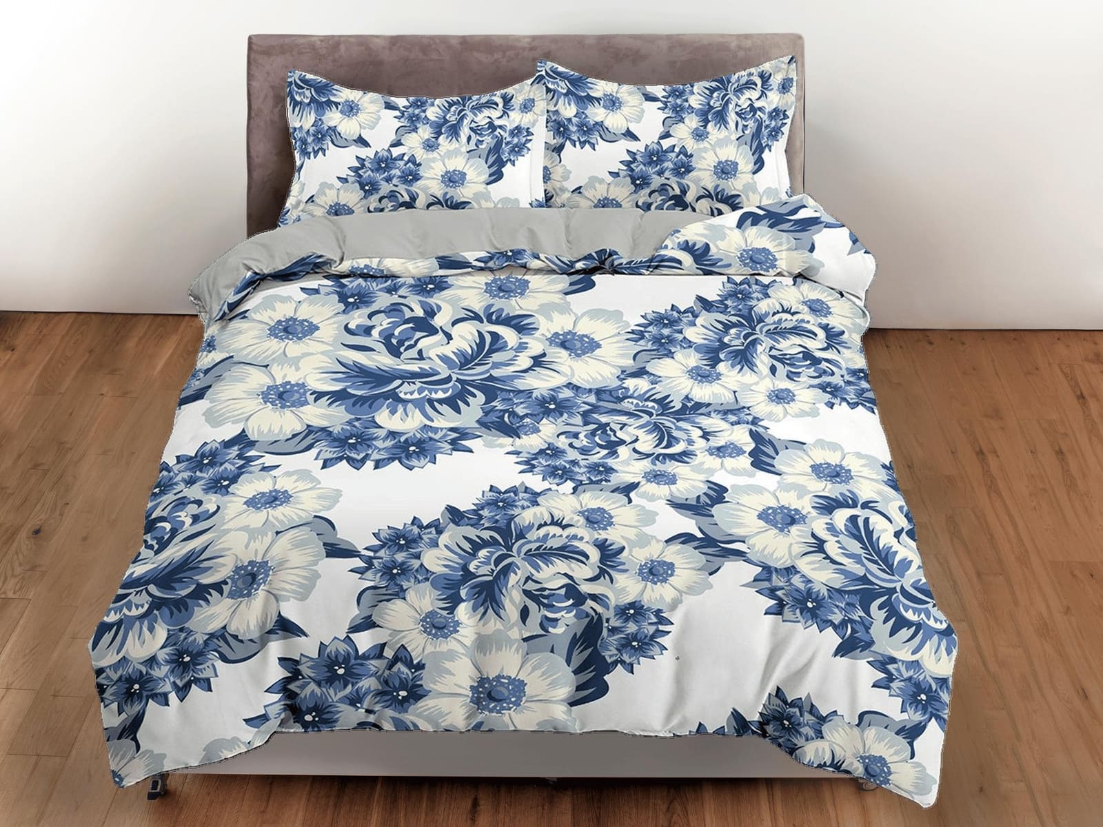 China blue porcelain inspired floral duvet cover queen, king, boho duvet, designer bedding, aesthetic bedding, maximalist…