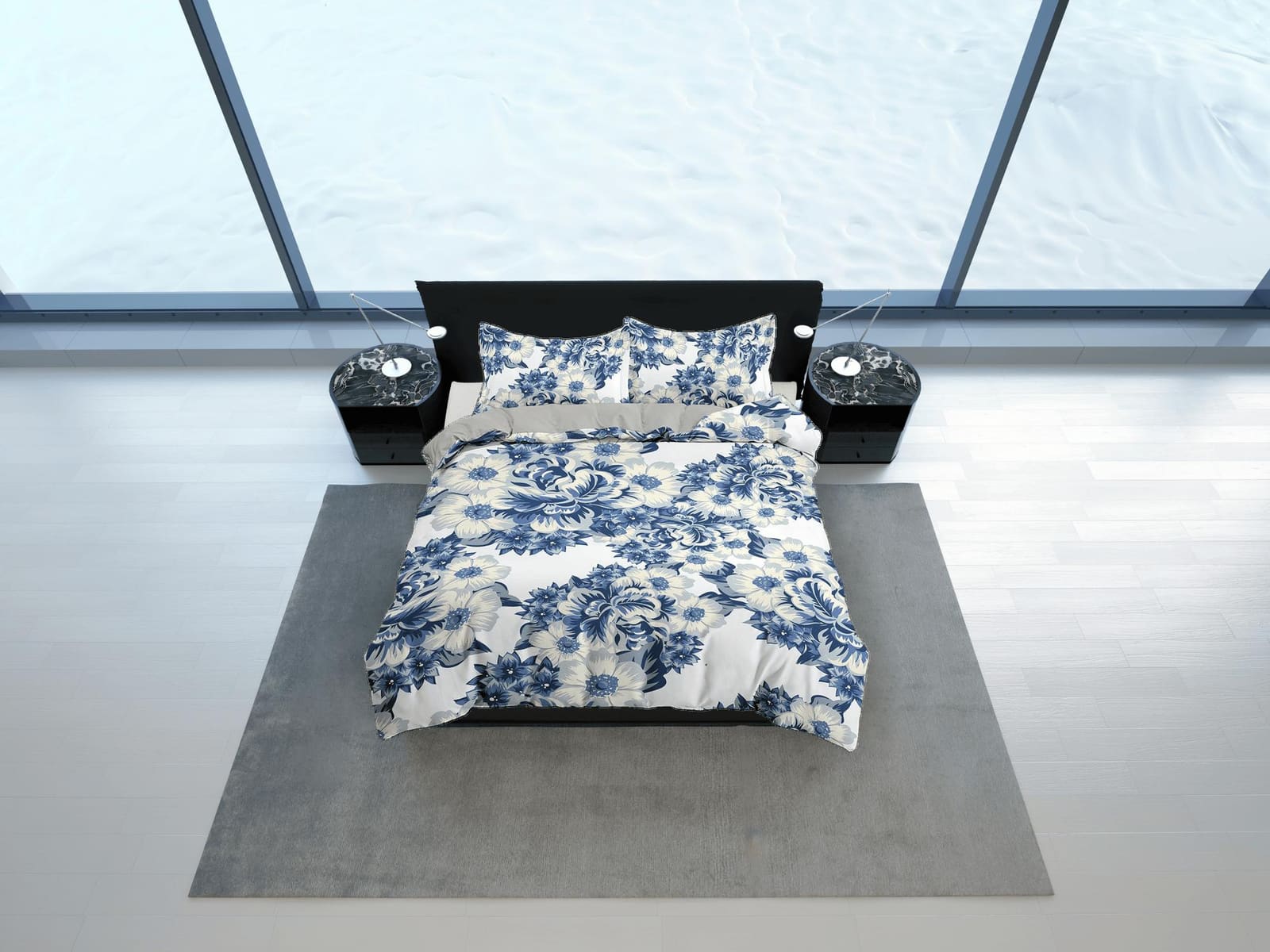 China blue porcelain inspired floral duvet cover queen, king, boho duvet, designer bedding, aesthetic bedding, maximalist…