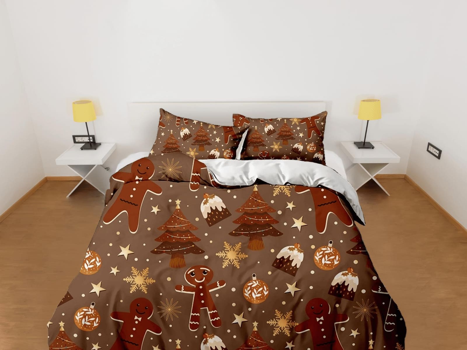 Chocolatey gingerbread Christmas bedding, pillowcase holiday gift brown duvet cover king queen twin toddler bedding baby C…
