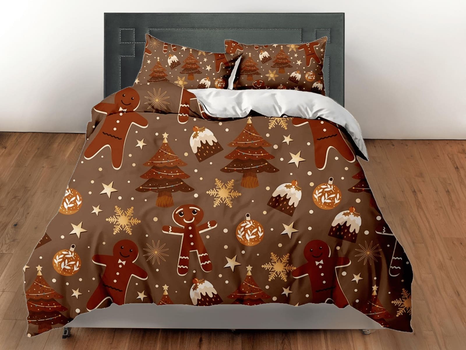 Chocolatey gingerbread Christmas bedding, pillowcase holiday gift brown duvet cover king queen twin toddler bedding baby C…