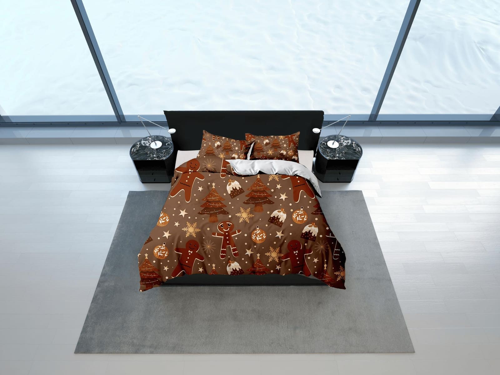 Chocolatey gingerbread Christmas bedding, pillowcase holiday gift brown duvet cover king queen twin toddler bedding baby C…