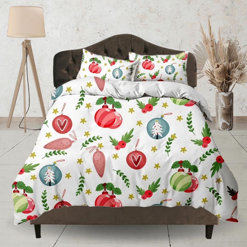 Christmas baubles bedding & pillowcase holiday gift duvet cover king queen full twin toddler bedding baby Christmas farmho…
