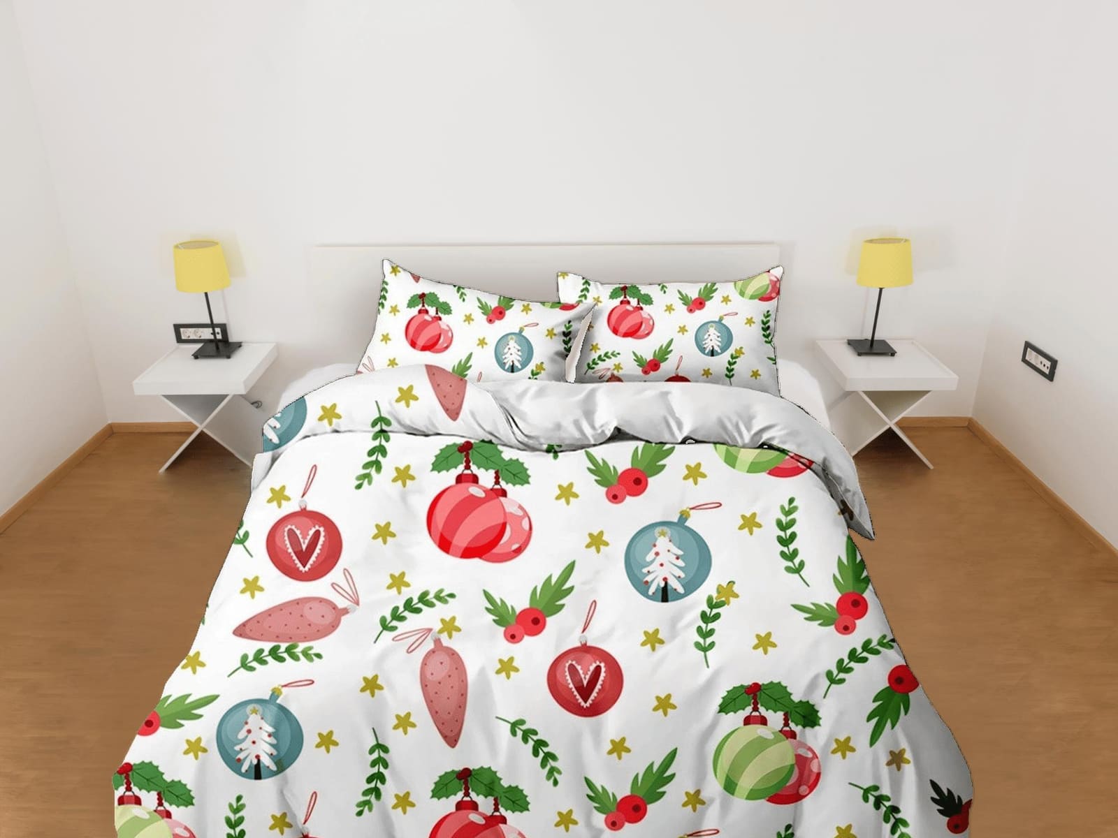Christmas baubles bedding & pillowcase holiday gift duvet cover king queen full twin toddler bedding baby Christmas farmho…