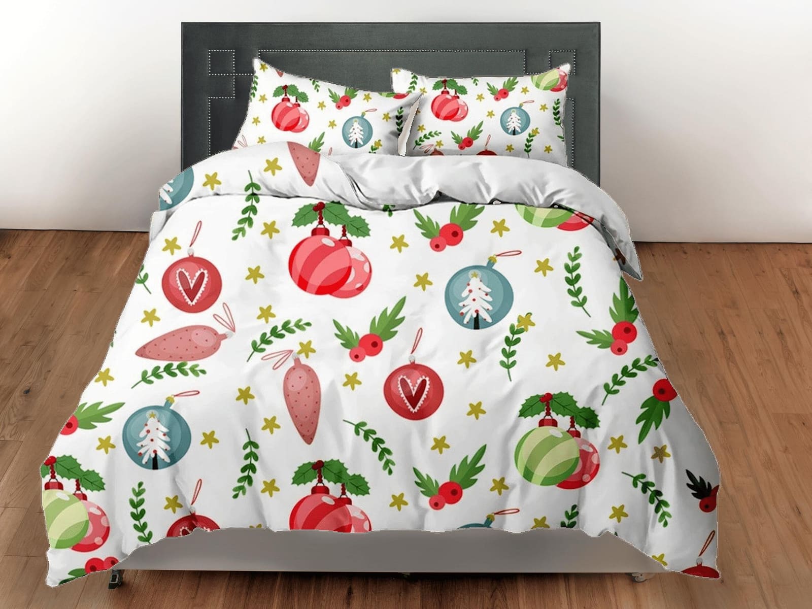 Christmas baubles bedding & pillowcase holiday gift duvet cover king queen full twin toddler bedding baby Christmas farmho…
