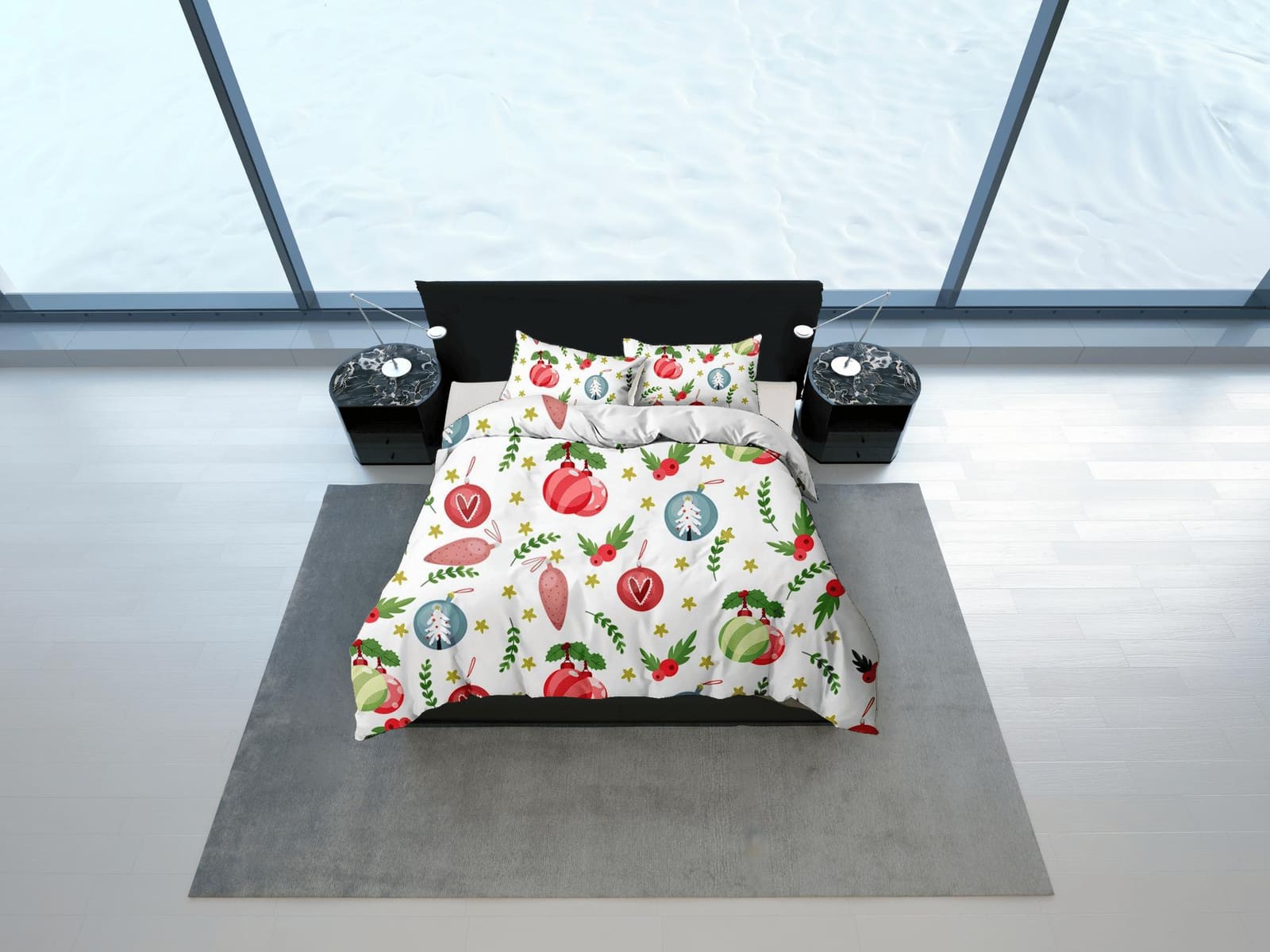 Christmas baubles bedding & pillowcase holiday gift duvet cover king queen full twin toddler bedding baby Christmas farmho…
