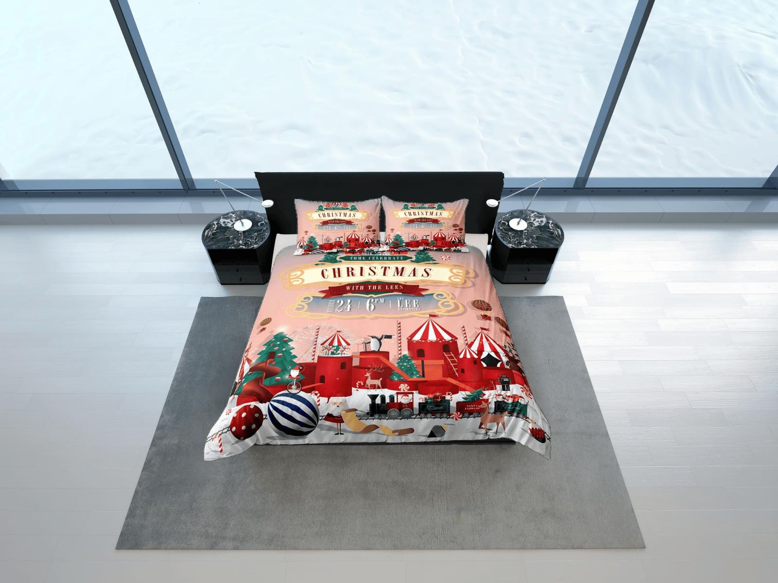Christmas coral pink duvet cover set, christmas full size bedding & pillowcase, college bedding, toddler bedding, holiday…
