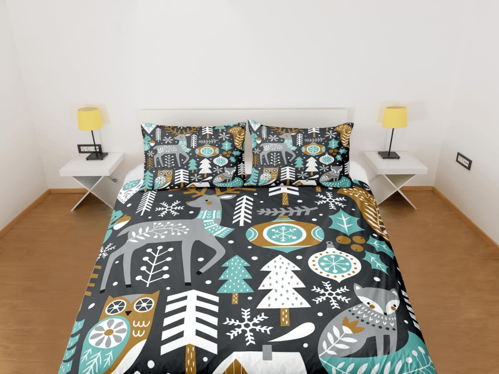 Christmas Duvet Cover Set and Christmas Pillows Reindeer Dorm Bedding Comforter Cover Christmas Gift