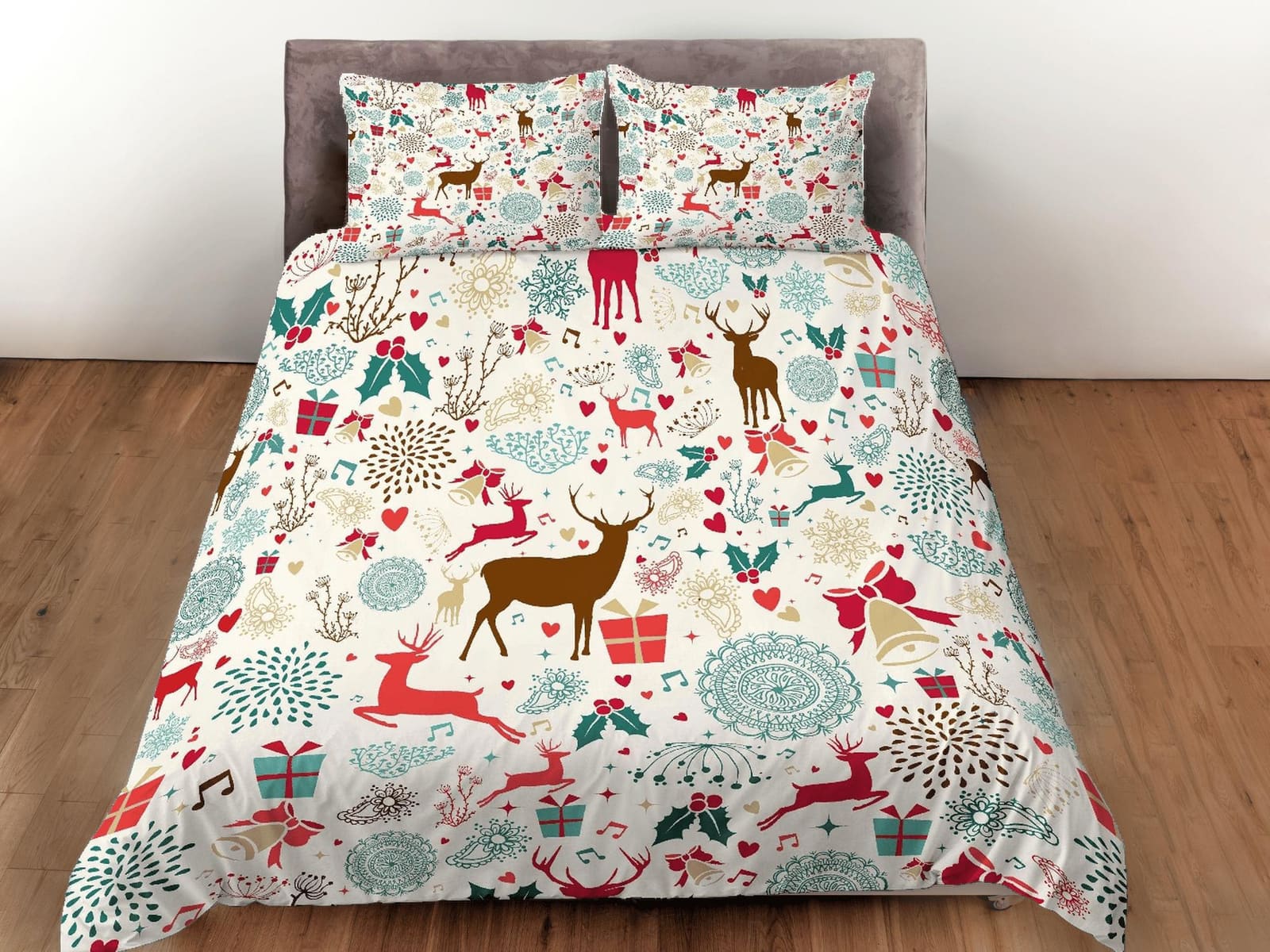 Christmas Duvet Cover Set and Christmas Pillows Reindeer Dorm Bedding Comforter Cover Christmas Gift