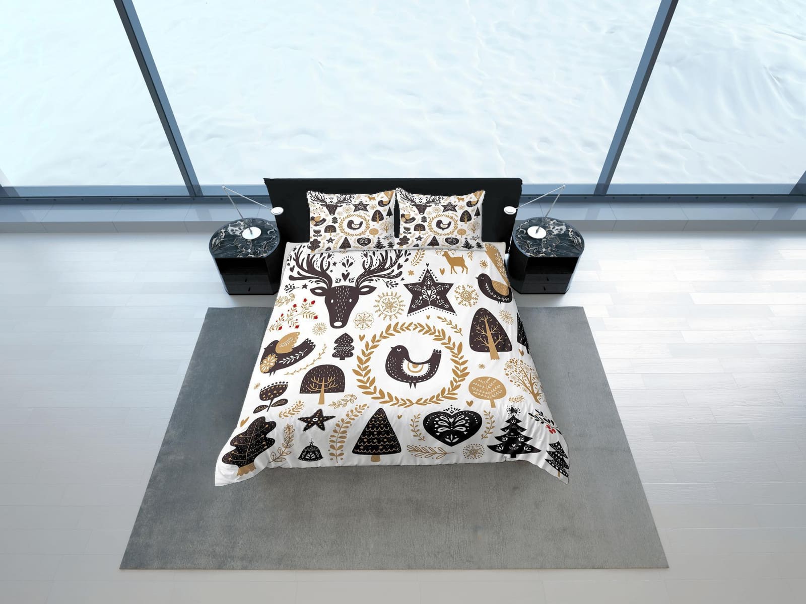 Christmas Duvet Cover Set and Christmas Pillows Reindeer Dorm Bedding Comforter Cover Christmas Gift