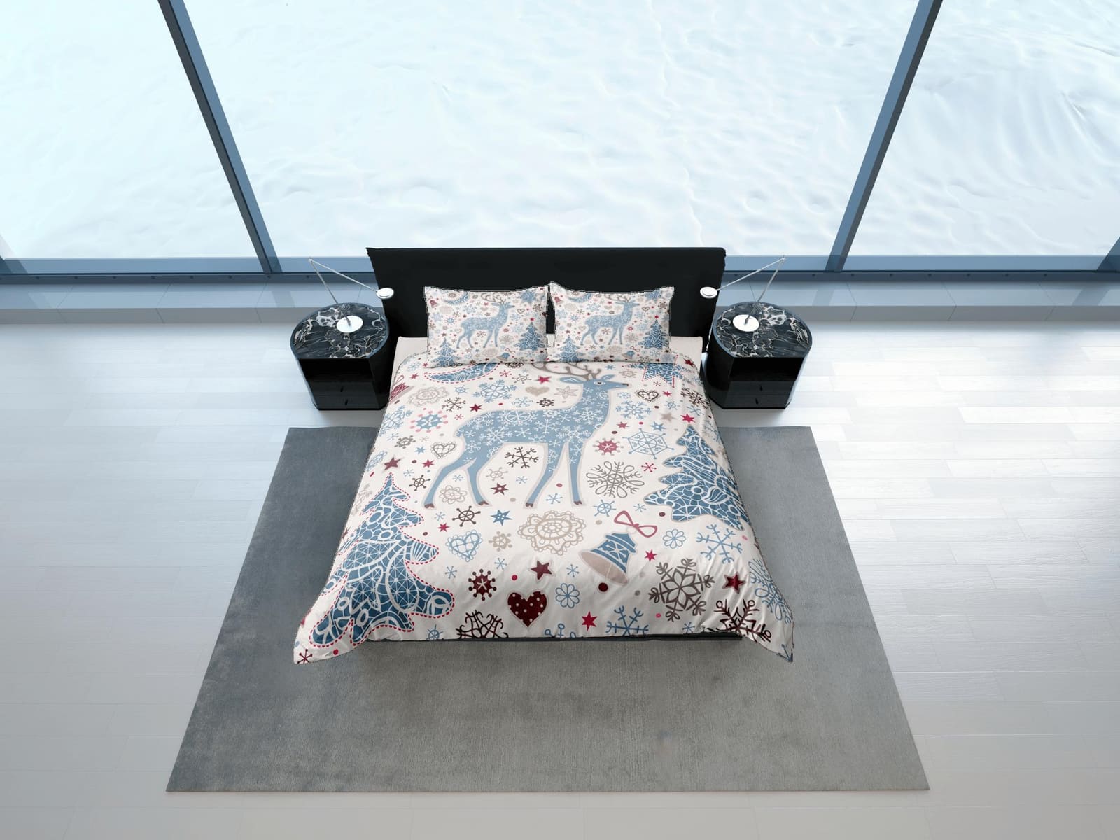 Christmas Duvet Cover Set and Christmas Pillows Reindeer Dorm Bedding Comforter Cover Christmas Gift