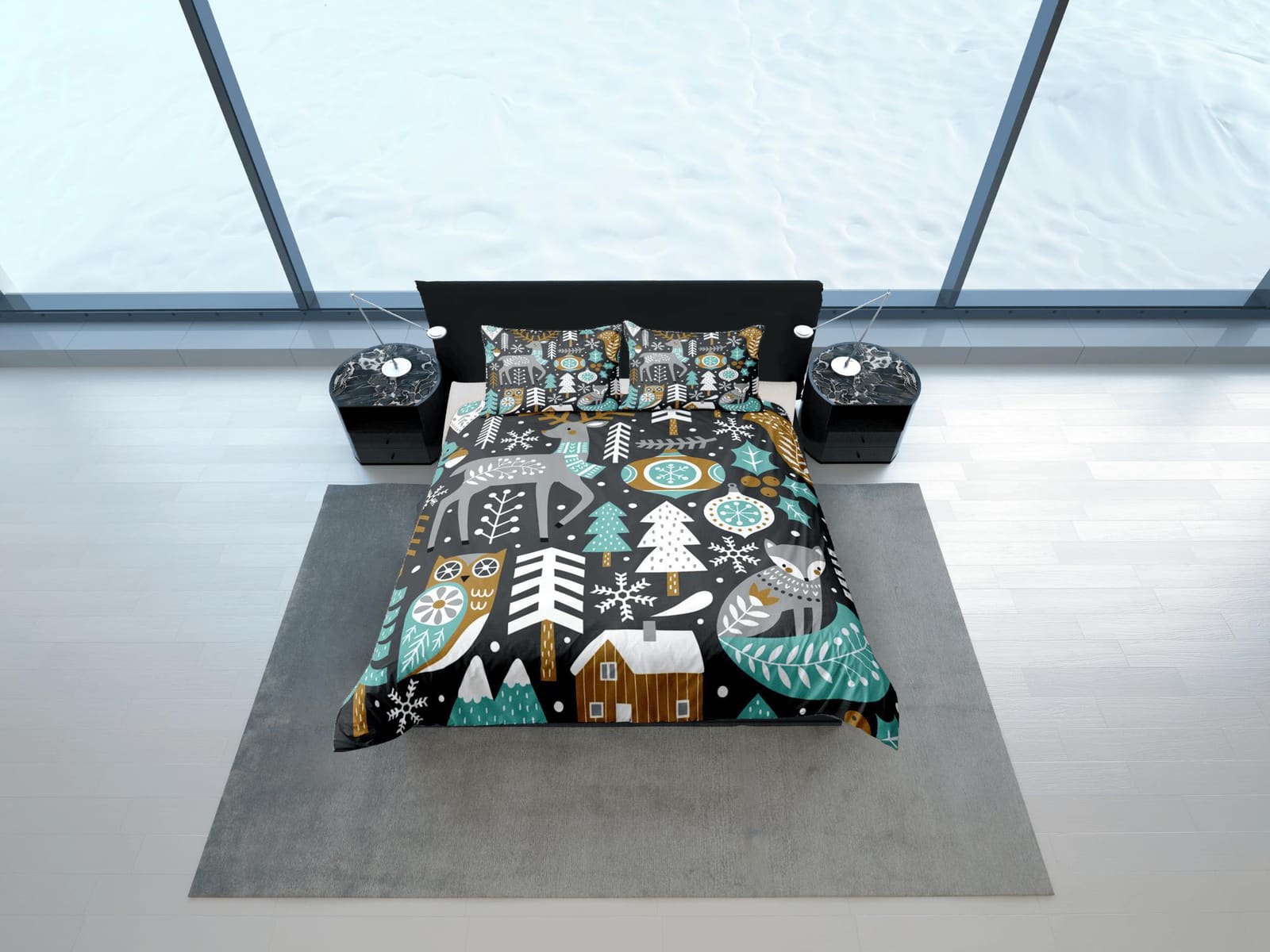 Christmas Duvet Cover Set and Christmas Pillows Reindeer Dorm Bedding Comforter Cover Christmas Gift