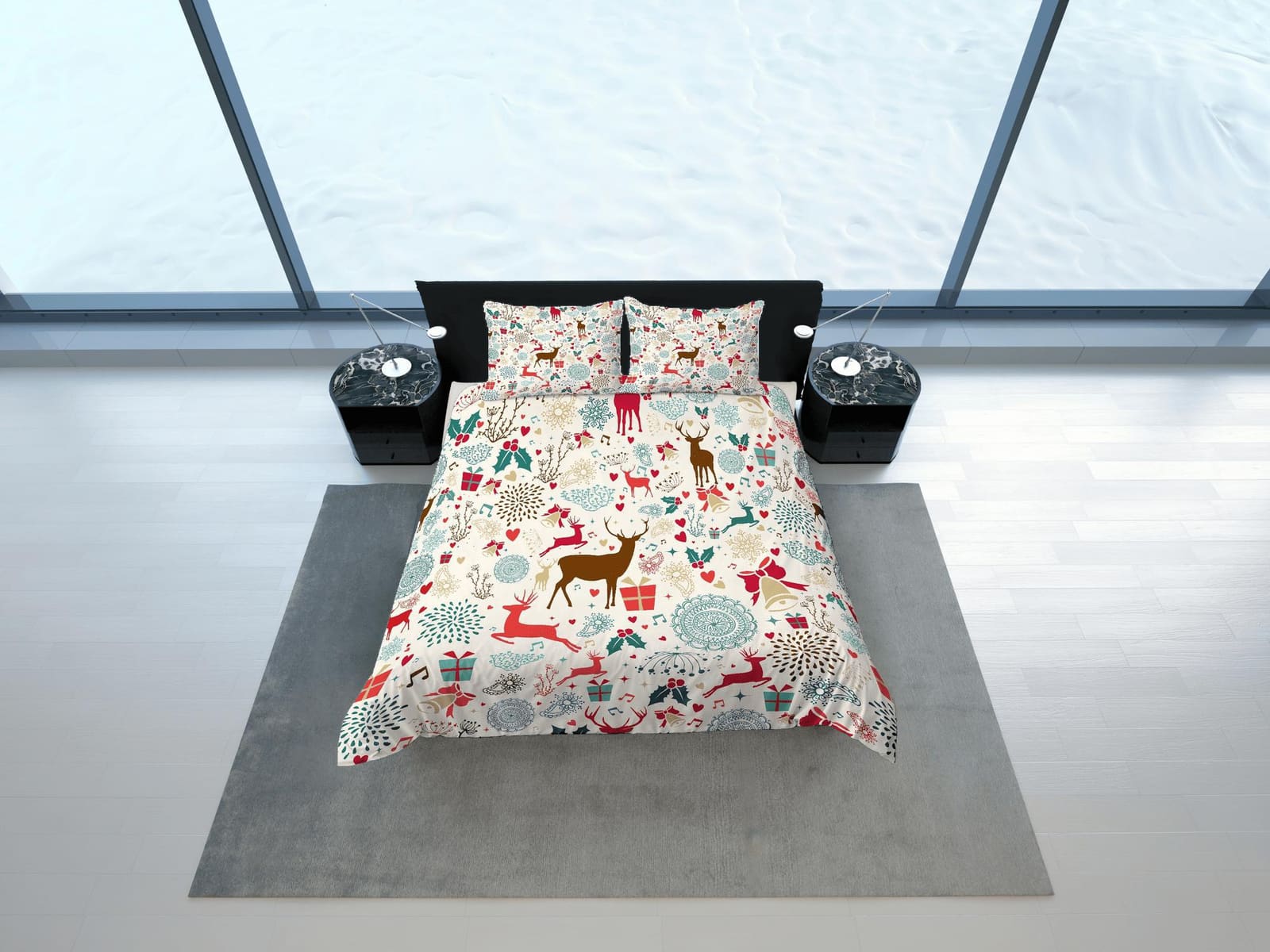 Christmas Duvet Cover Set and Christmas Pillows Reindeer Dorm Bedding Comforter Cover Christmas Gift