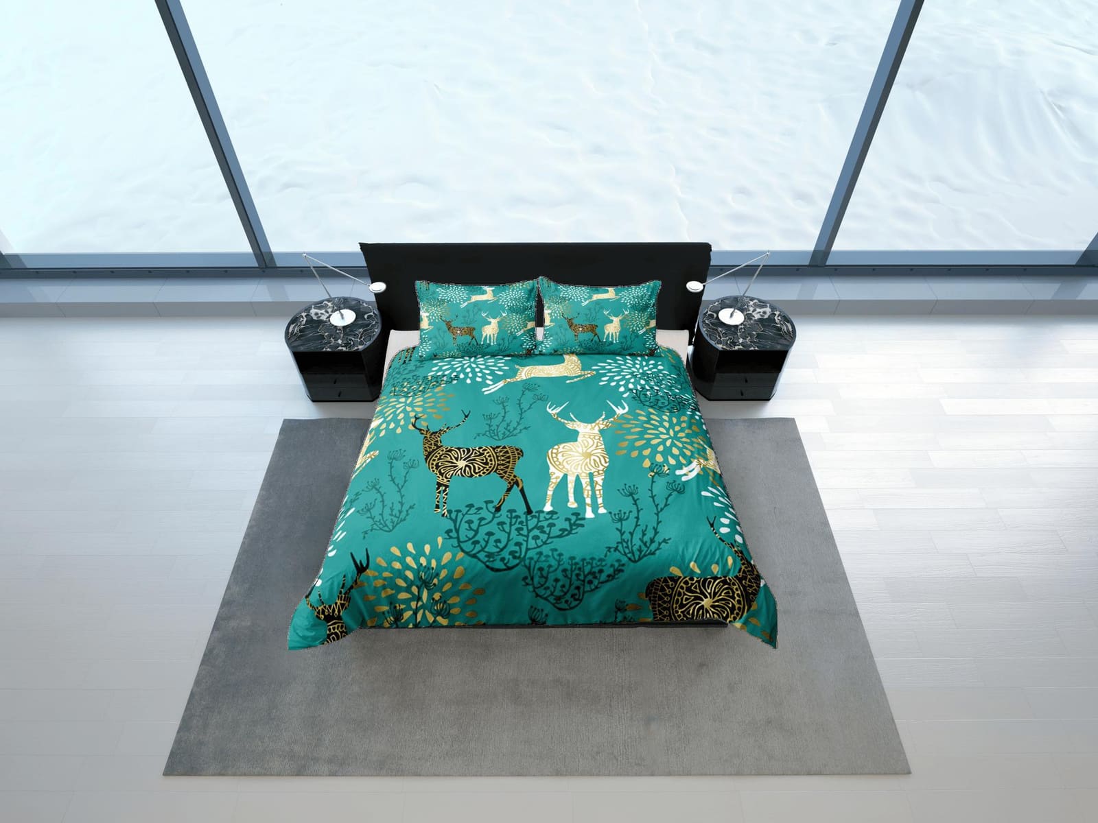 Christmas Duvet Cover Set and Christmas Pillows Reindeer Dorm Bedding Comforter Cover Christmas Gift