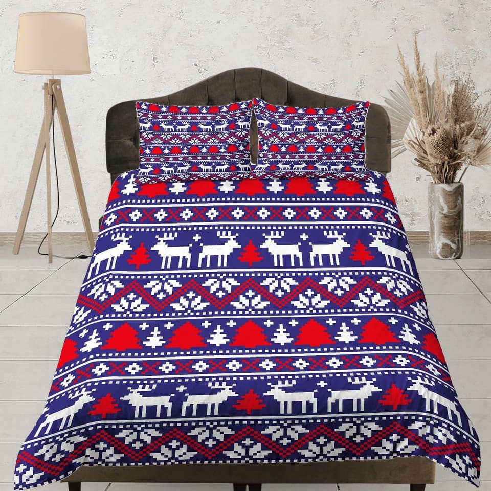 Christmas Duvet Cover Set with Pillows Christmas Pattern Dorm Bedding Comforter Cover Christmas Gift
