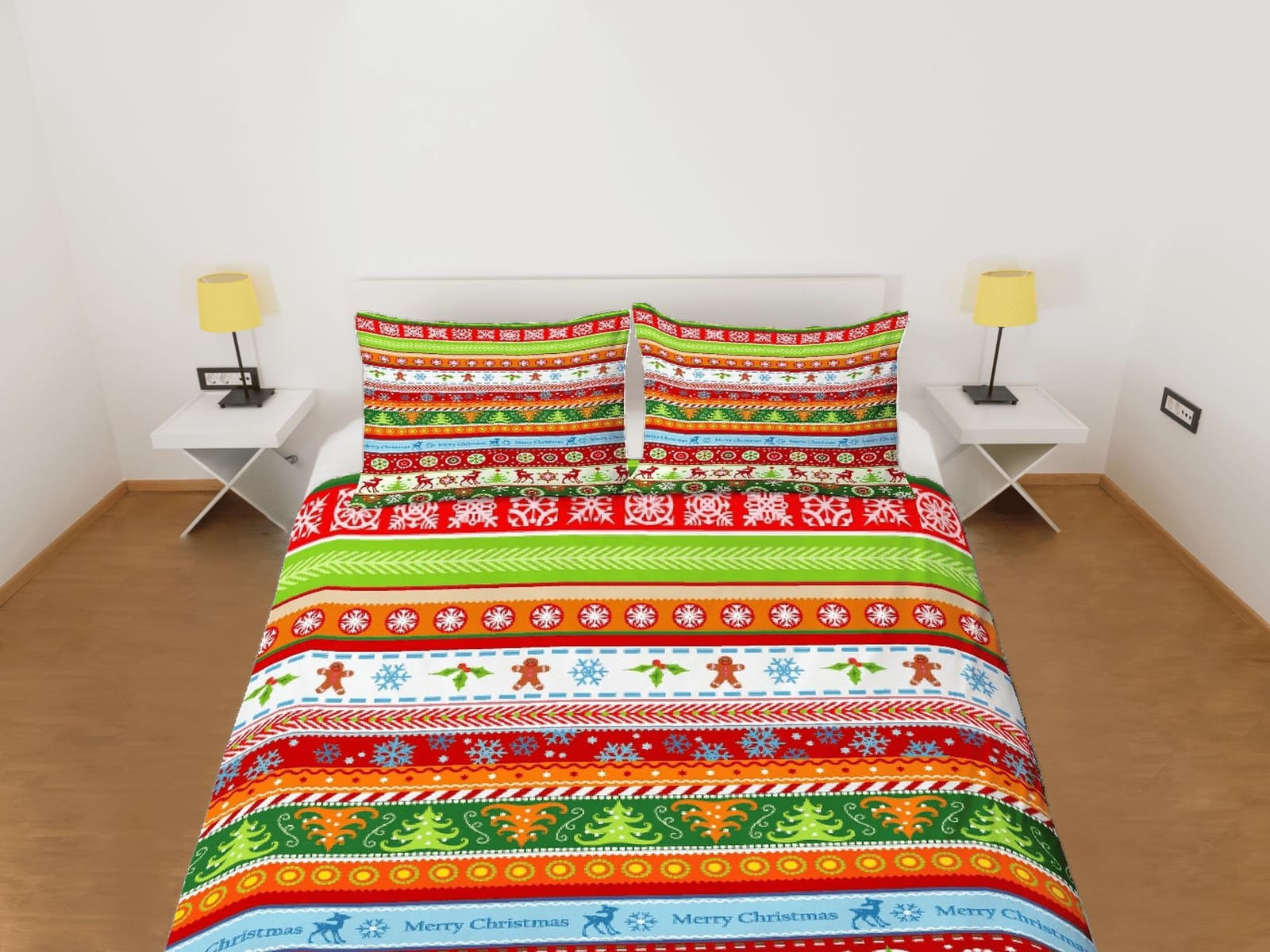 Christmas Duvet Cover Set with Pillows Christmas Pattern Dorm Bedding Comforter Cover Christmas Gift