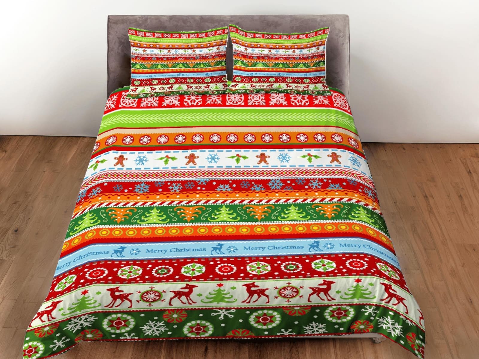 Christmas Duvet Cover Set with Pillows Christmas Pattern Dorm Bedding Comforter Cover Christmas Gift