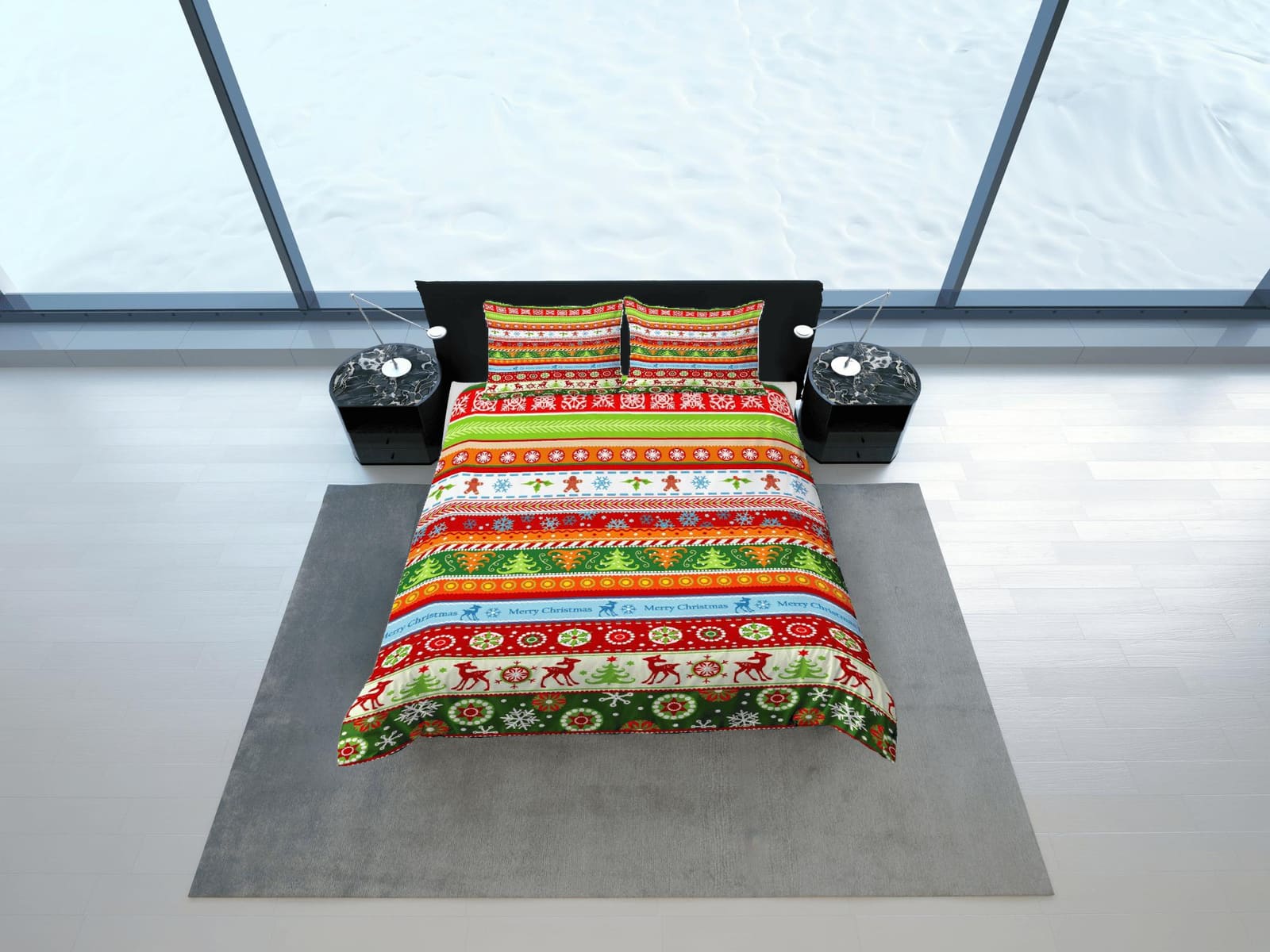 Christmas Duvet Cover Set with Pillows Christmas Pattern Dorm Bedding Comforter Cover Christmas Gift