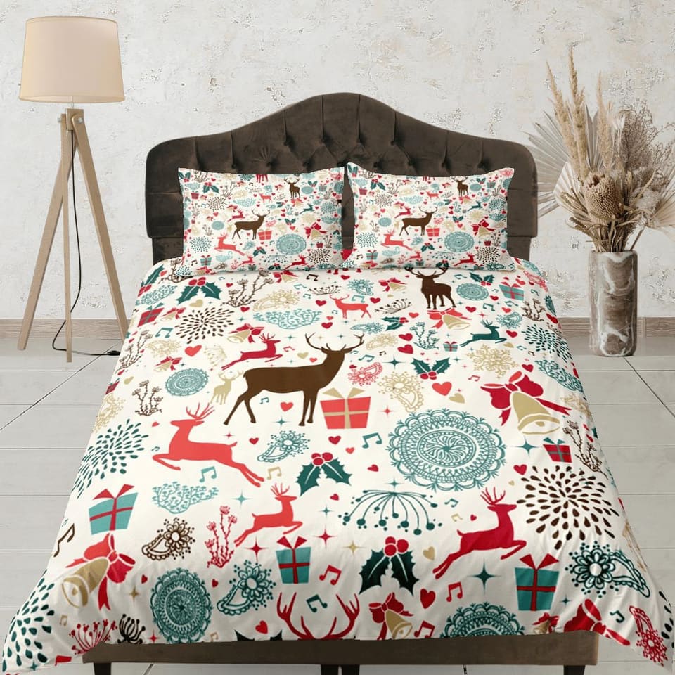 Christmas Duvet Cover Set with Pillows Christmas Reindeer Dorm Bedding Comforter Cover Christmas Gift