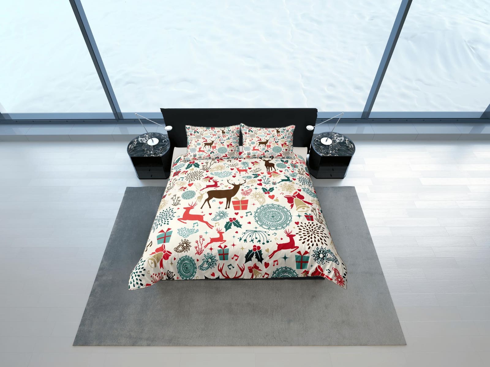 Christmas Duvet Cover Set with Pillows Christmas Reindeer Dorm Bedding Comforter Cover Christmas Gift