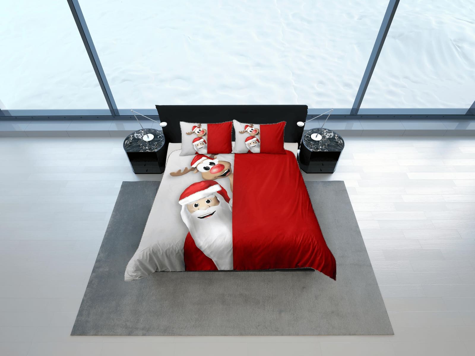 Christmas Duvet Cover Set with Pillows Santa Claus Dorm Bedding Comforter Cover Christmas Gift