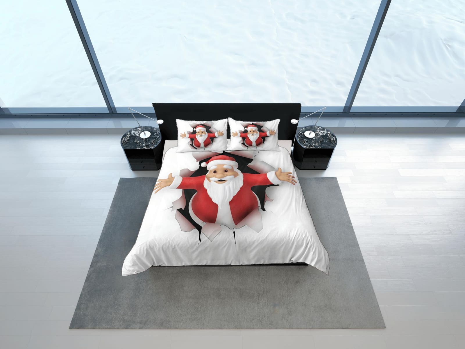 Christmas Duvet Cover Set with Pillows Santa Claus Dorm Bedding Comforter Cover Christmas Gift